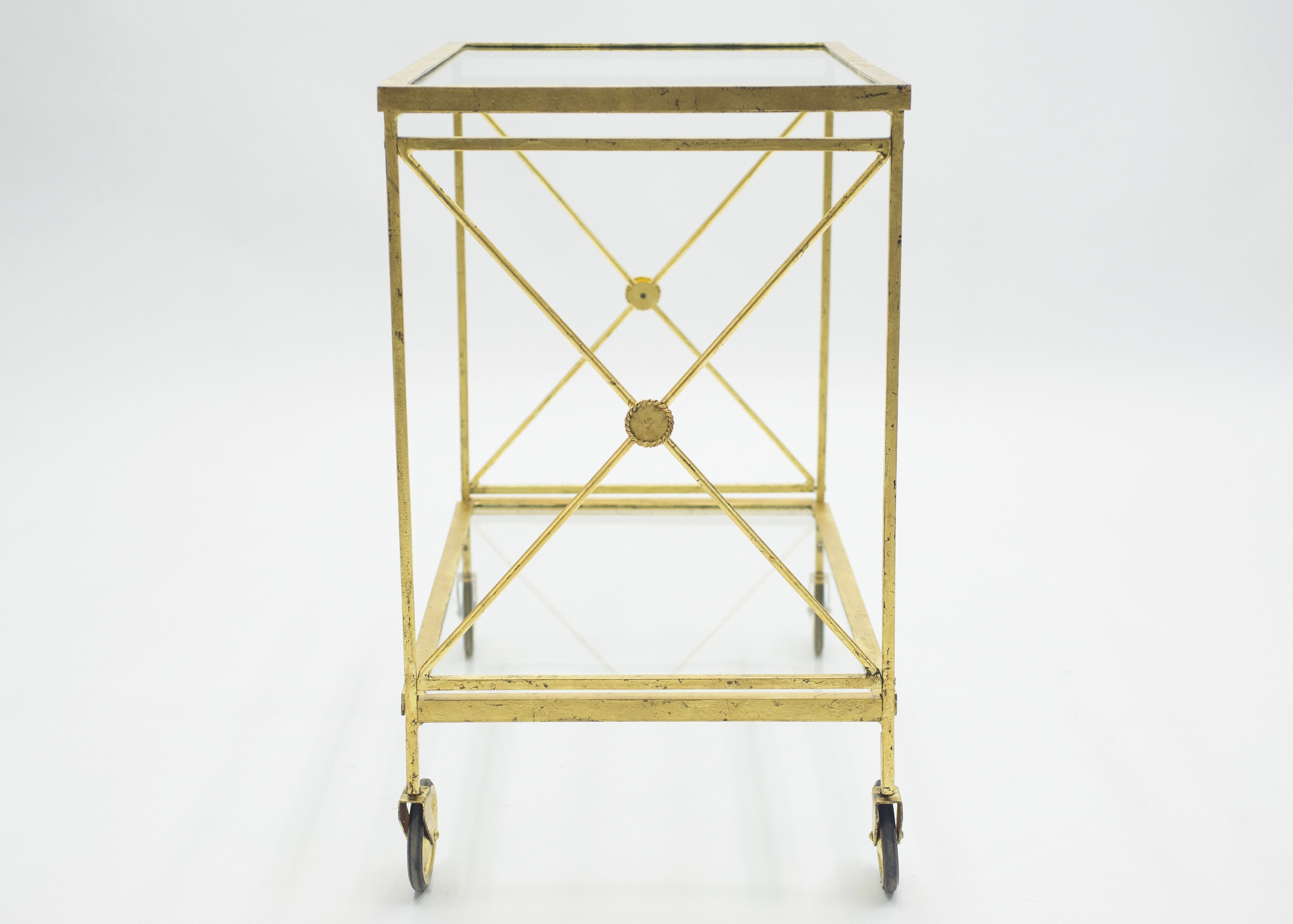 French neoclassical Maison Jansen gilded iron bar cart 1960s