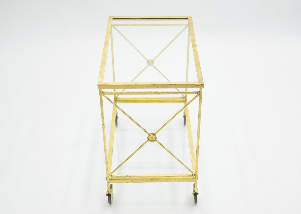 French neoclassical Maison Jansen gilded iron bar cart 1960s