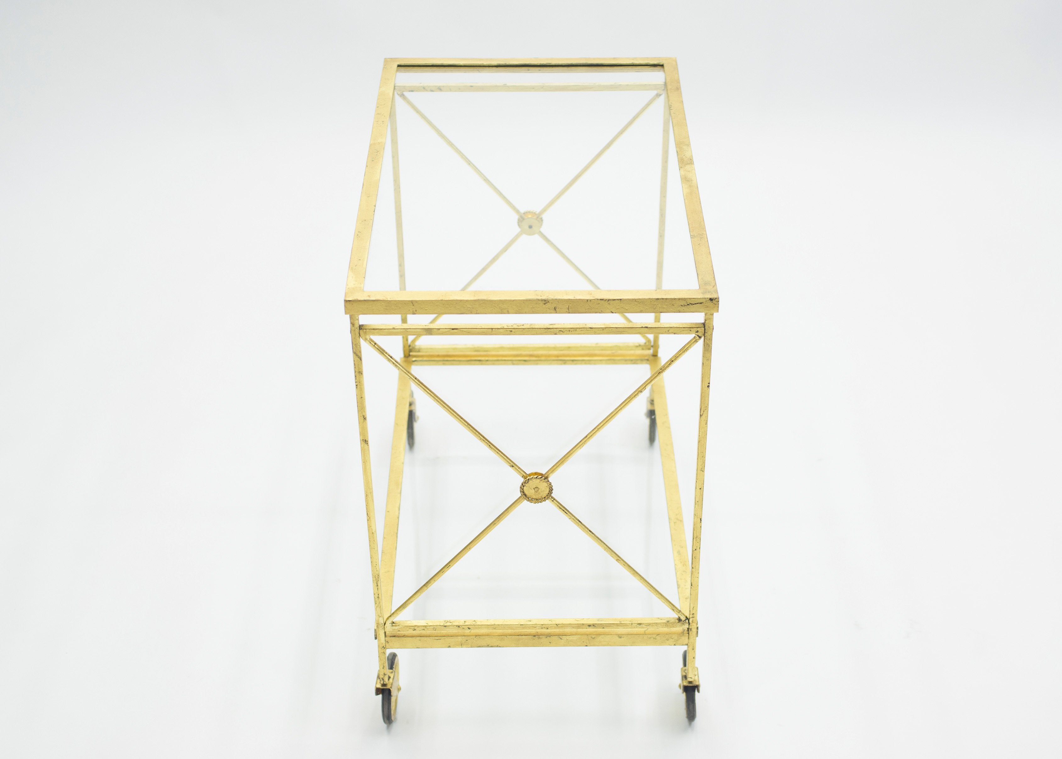 French neoclassical Maison Jansen gilded iron bar cart 1960s