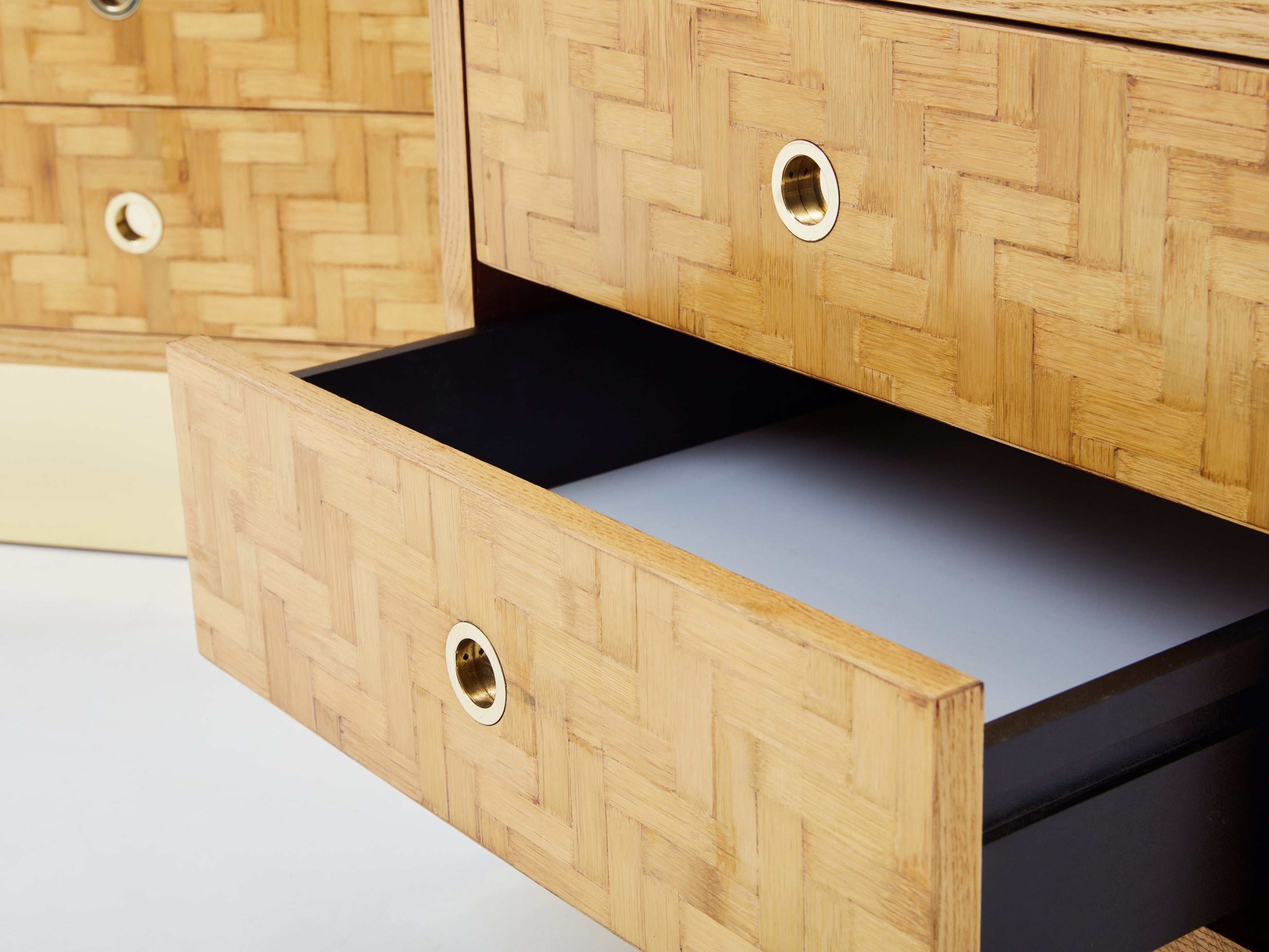 Italian Dal Vera bamboo marquetry and brass bedside tables 1970s