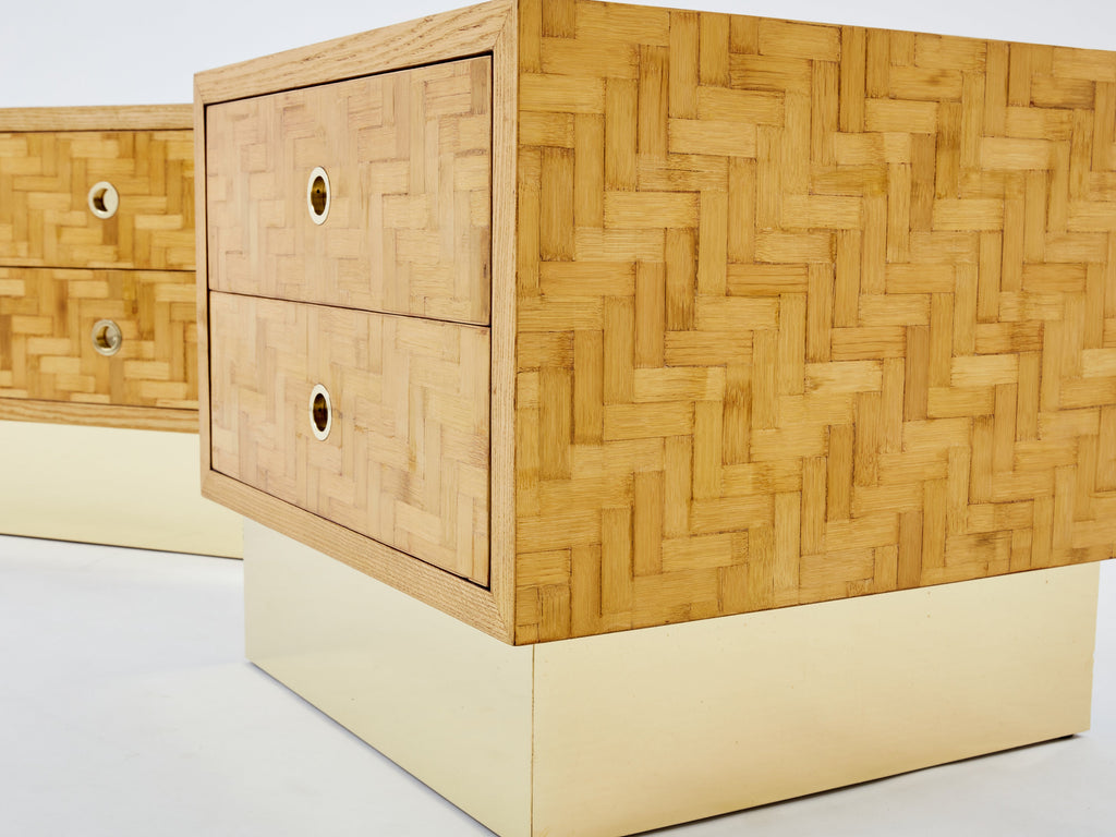 Italian Dal Vera bamboo marquetry and brass bedside tables 1970s