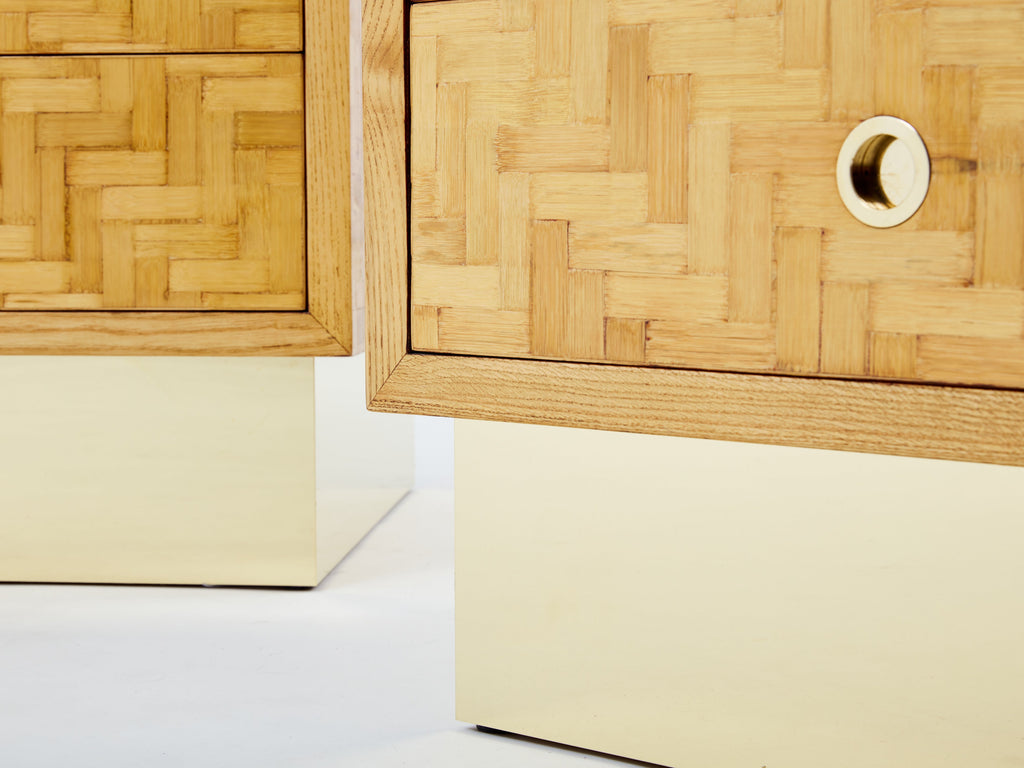 Italian Dal Vera bamboo marquetry and brass bedside tables 1970s