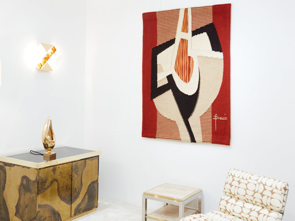 Daniel Drouin abstract red woven wool tapestry “Ombre rouge” 1970