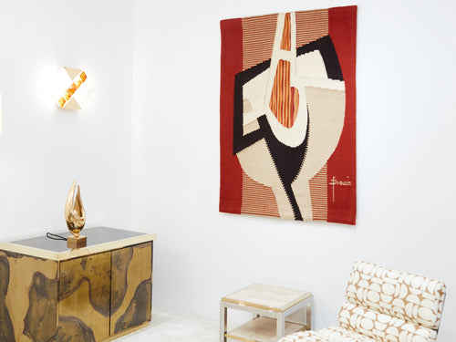 Daniel Drouin abstract red woven wool tapestry “Ombre rouge” 1970