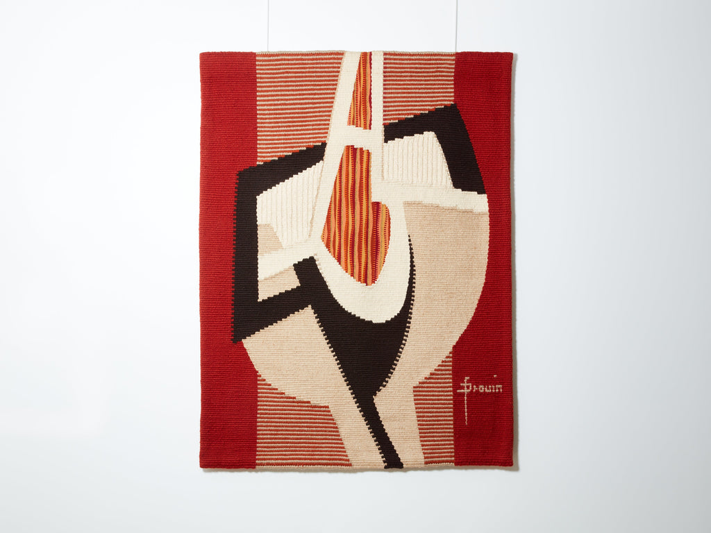 Daniel Drouin abstract red woven wool tapestry “Ombre rouge” 1970