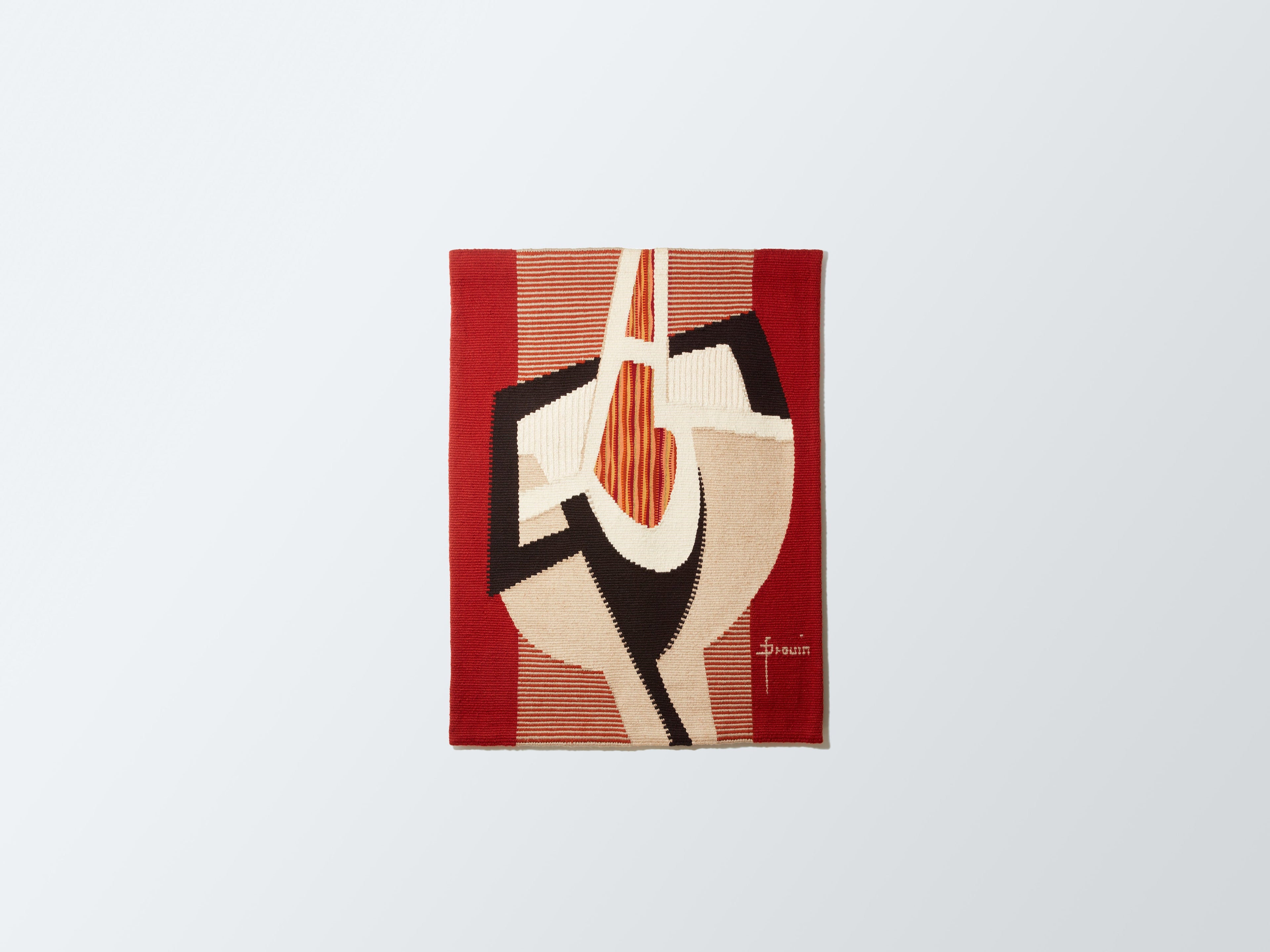 Daniel Drouin abstract red woven wool tapestry “Ombre rouge” 1970