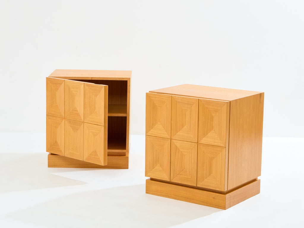 De Coene Frères brutalist oak bedside tables 1970