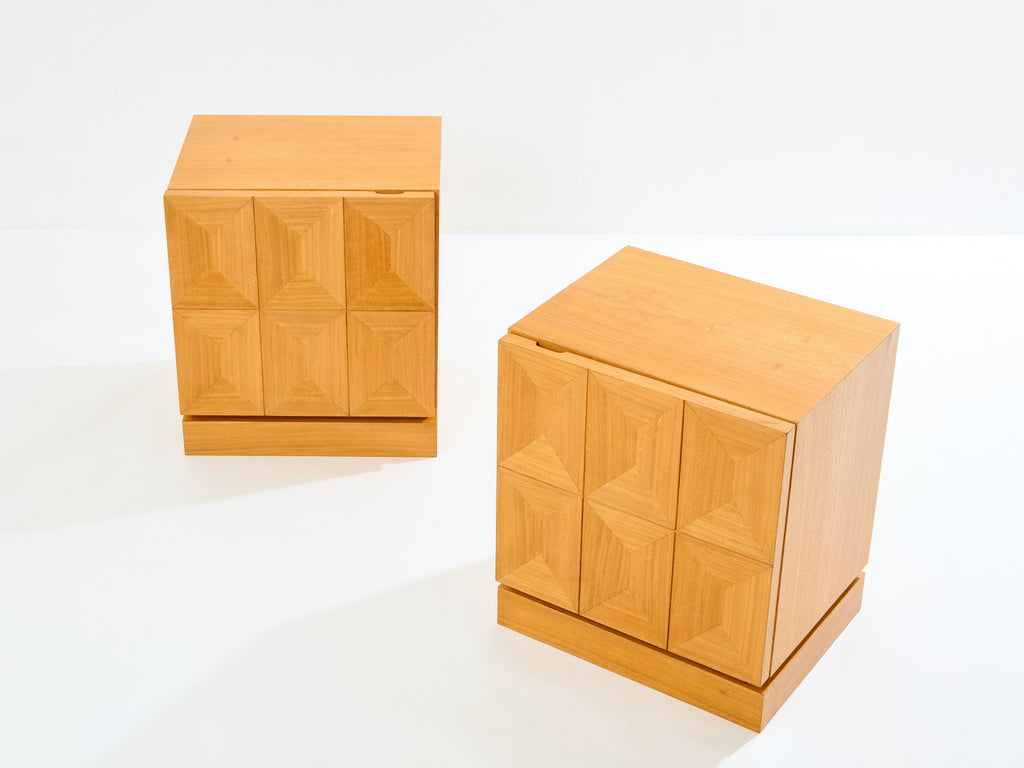 De Coene Frères brutalist oak bedside tables 1970