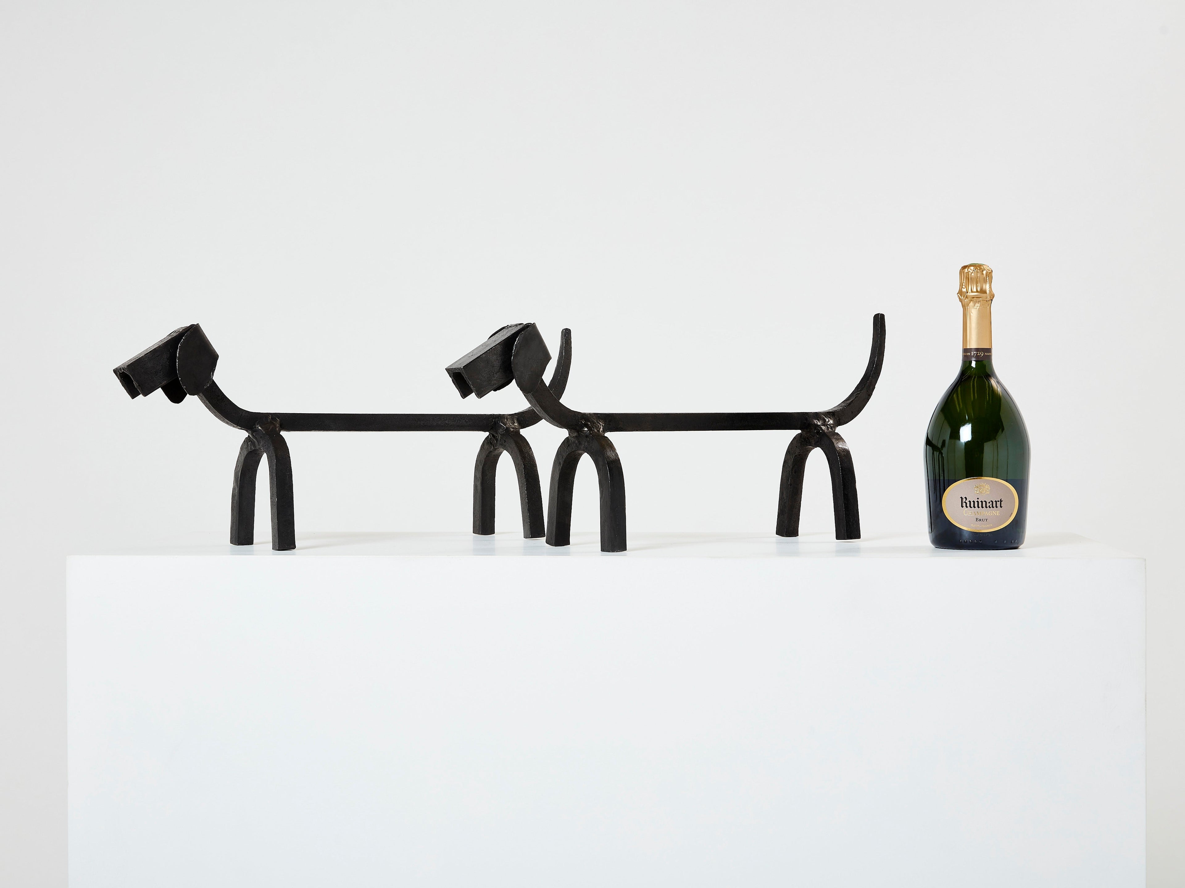 Edouard Schenck dog Dachshund andirons wrought iron 1950s