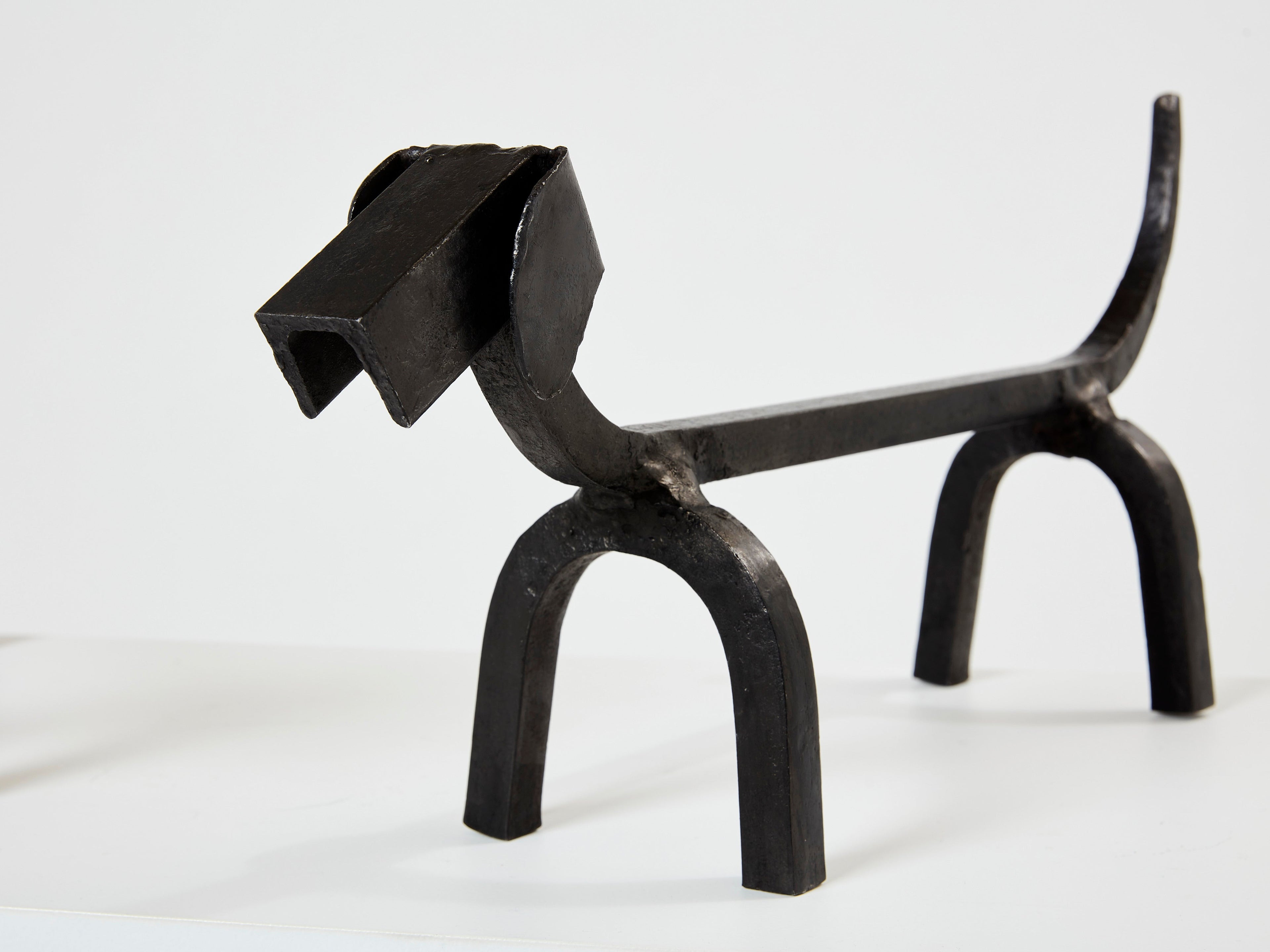 Edouard Schenck dog Dachshund andirons wrought iron 1950s
