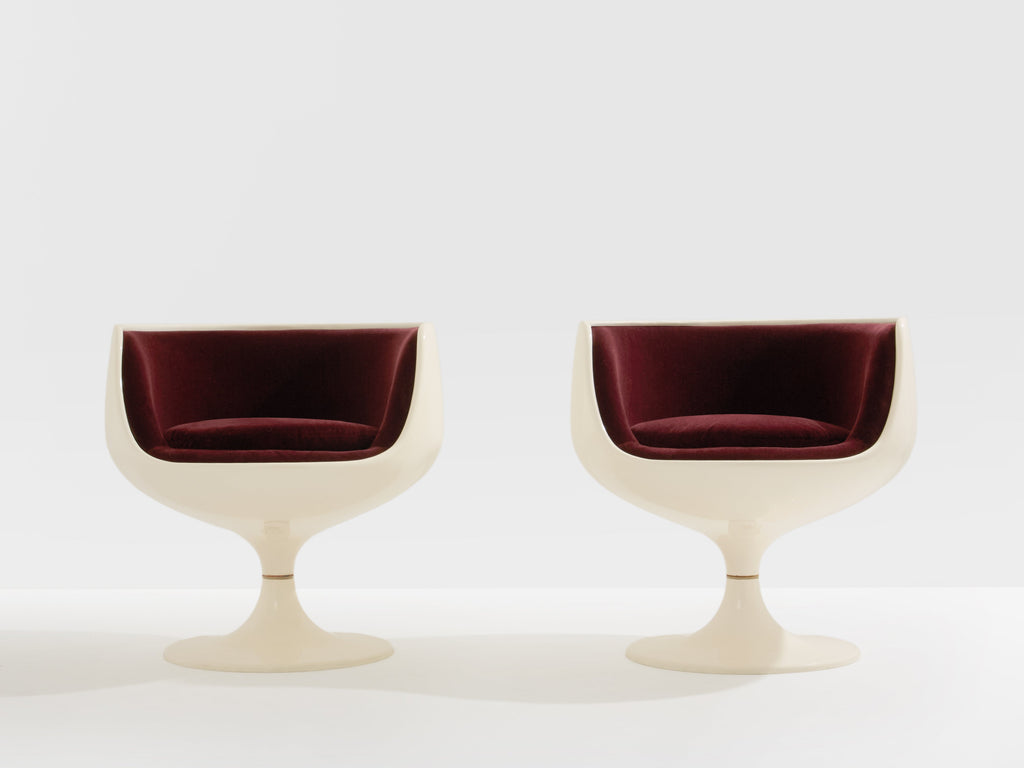 Eero Aarnio pair of Cognac chairs fiberglass alpaca velvet 1967