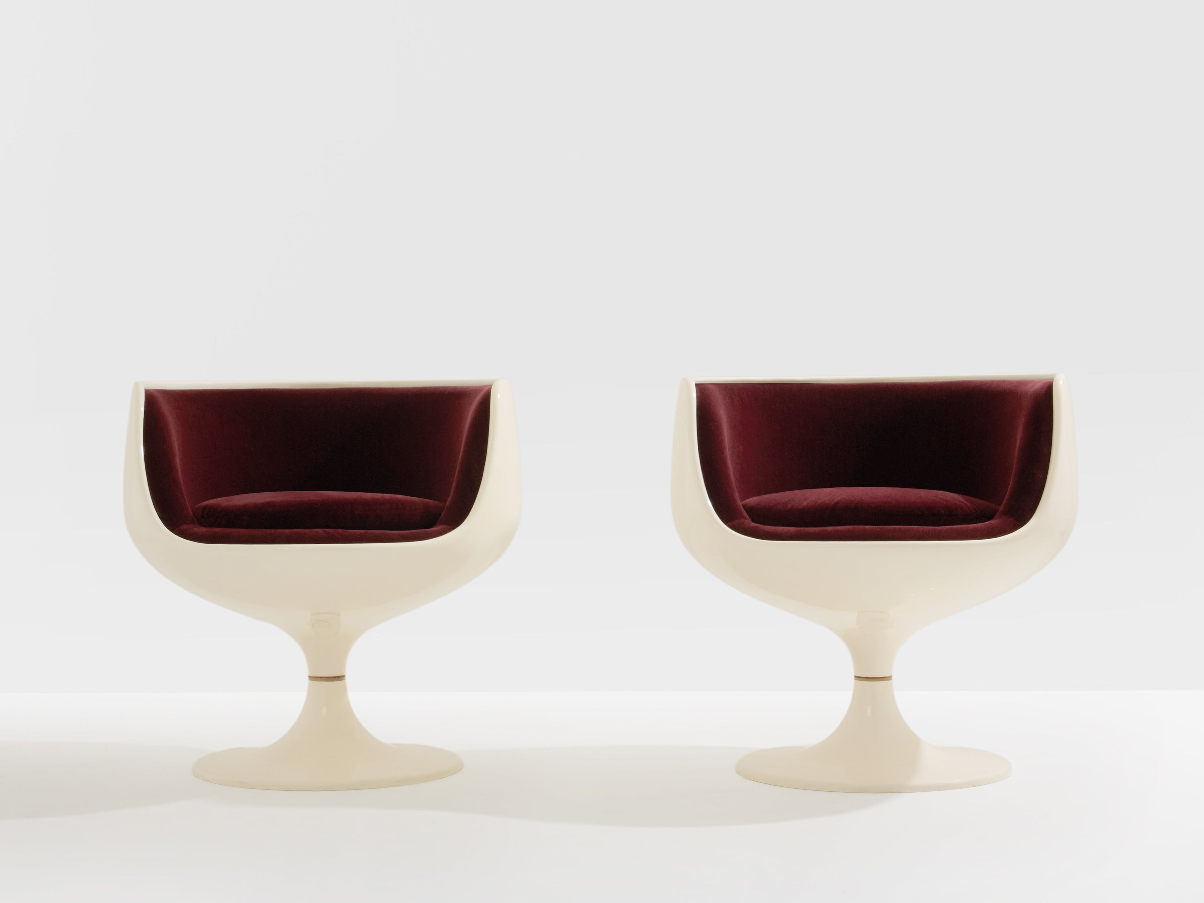 Eero Aarnio pair of Cognac chairs fiberglass alpaca velvet 1967