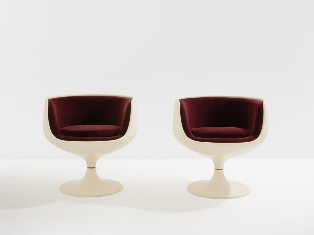 Eero Aarnio pair of Cognac chairs fiberglass alpaca velvet 1967