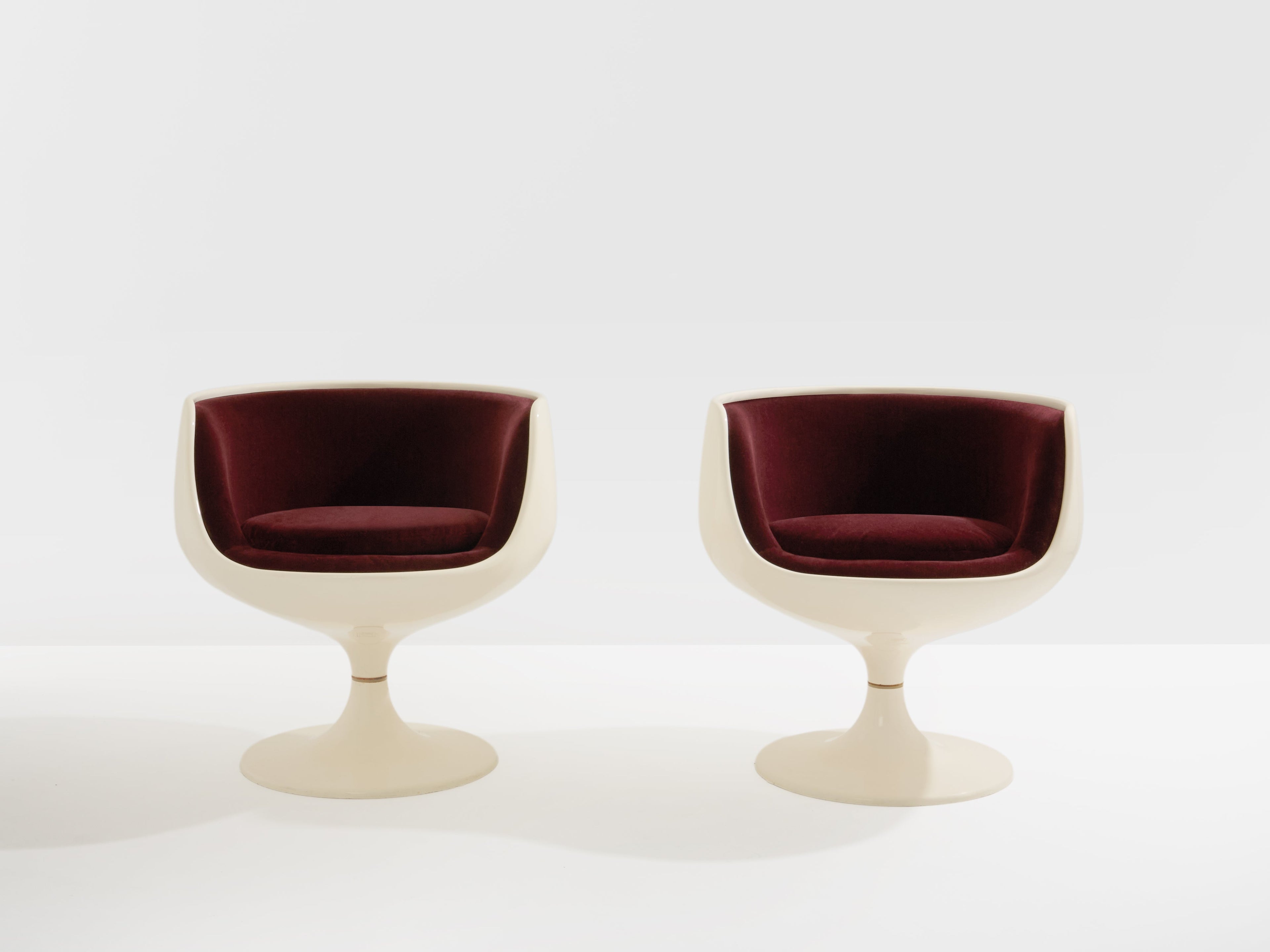 Eero Aarnio pair of Cognac chairs fiberglass alpaca velvet 1967