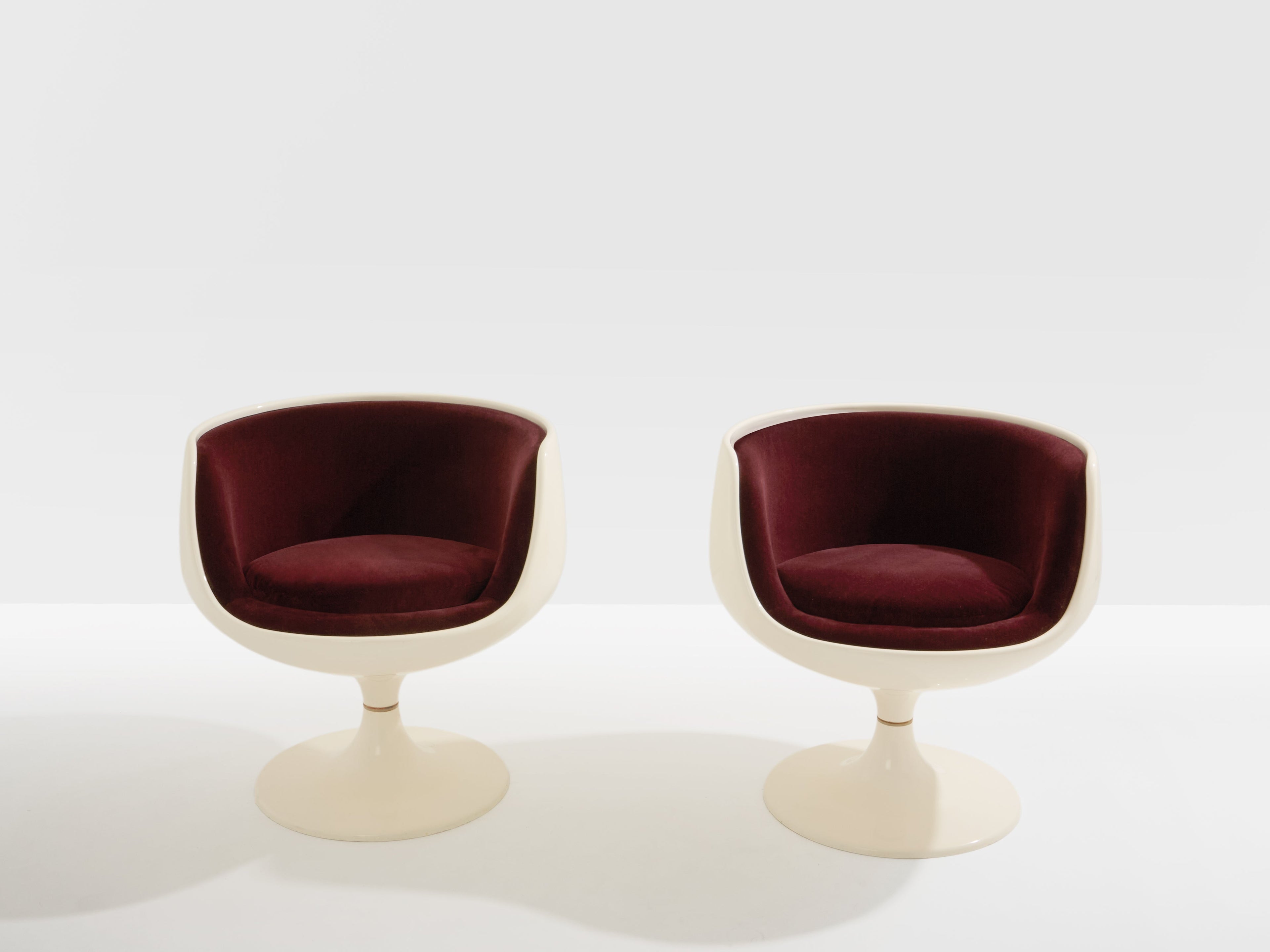 Eero Aarnio pair of Cognac chairs fiberglass alpaca velvet 1967