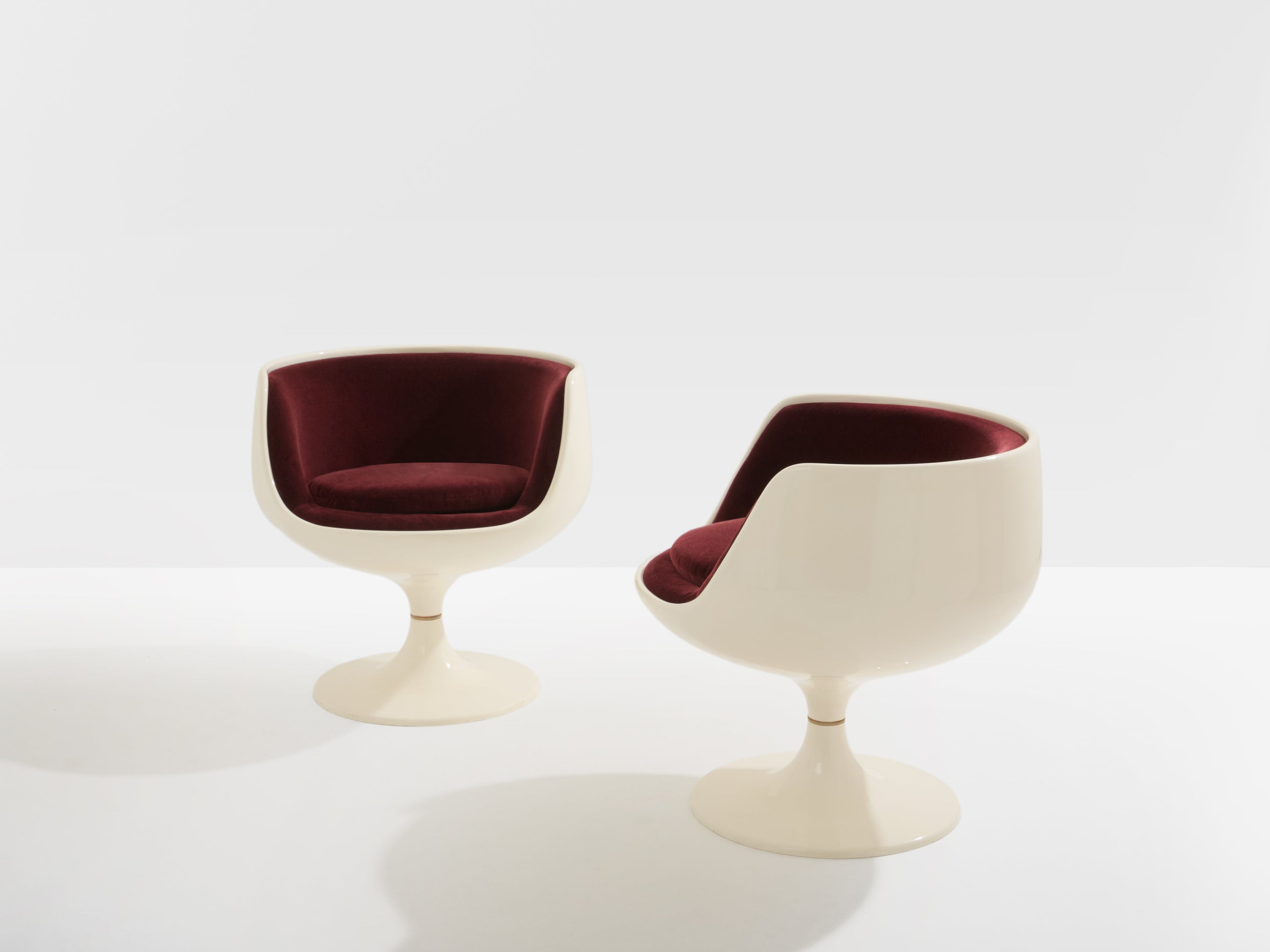 Eero Aarnio pair of Cognac chairs fiberglass alpaca velvet 1967