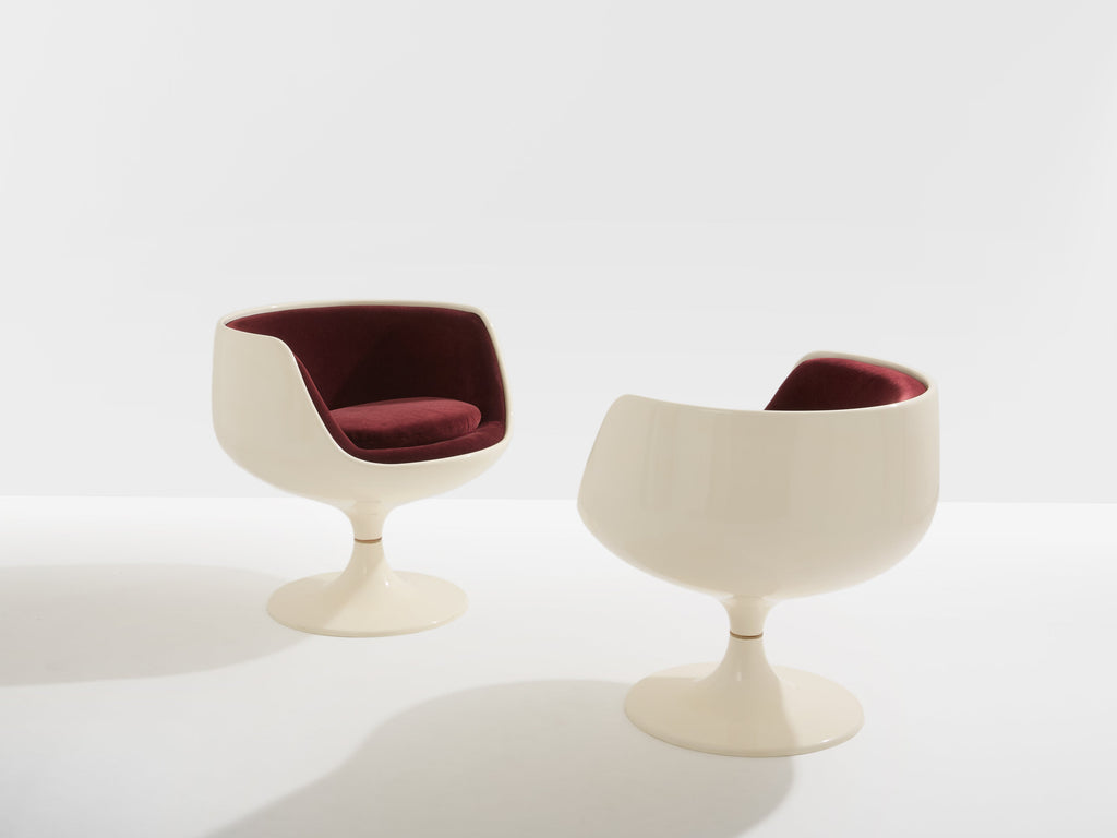 Eero Aarnio pair of Cognac chairs fiberglass alpaca velvet 1967
