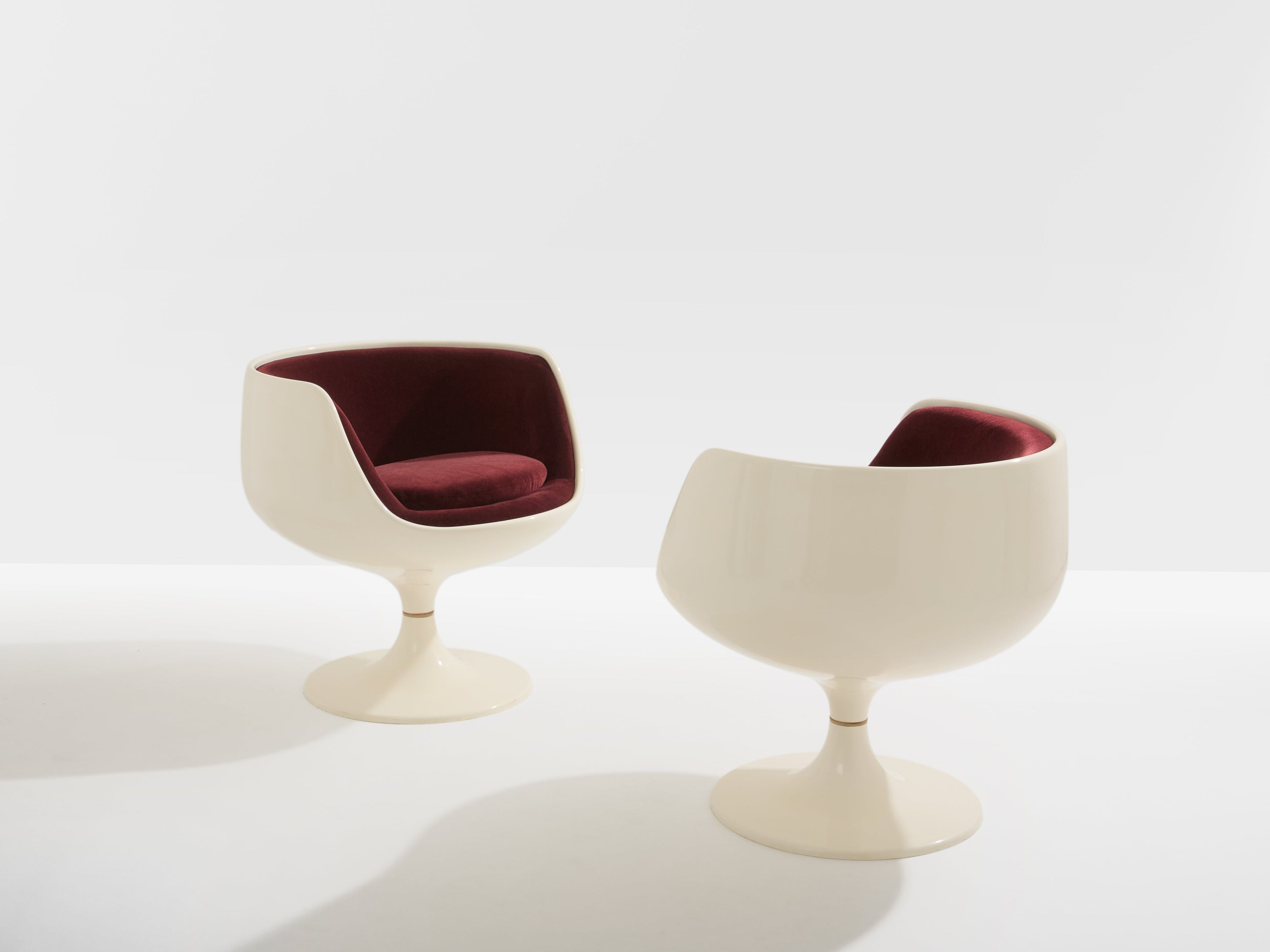 Eero Aarnio pair of Cognac chairs fiberglass alpaca velvet 1967