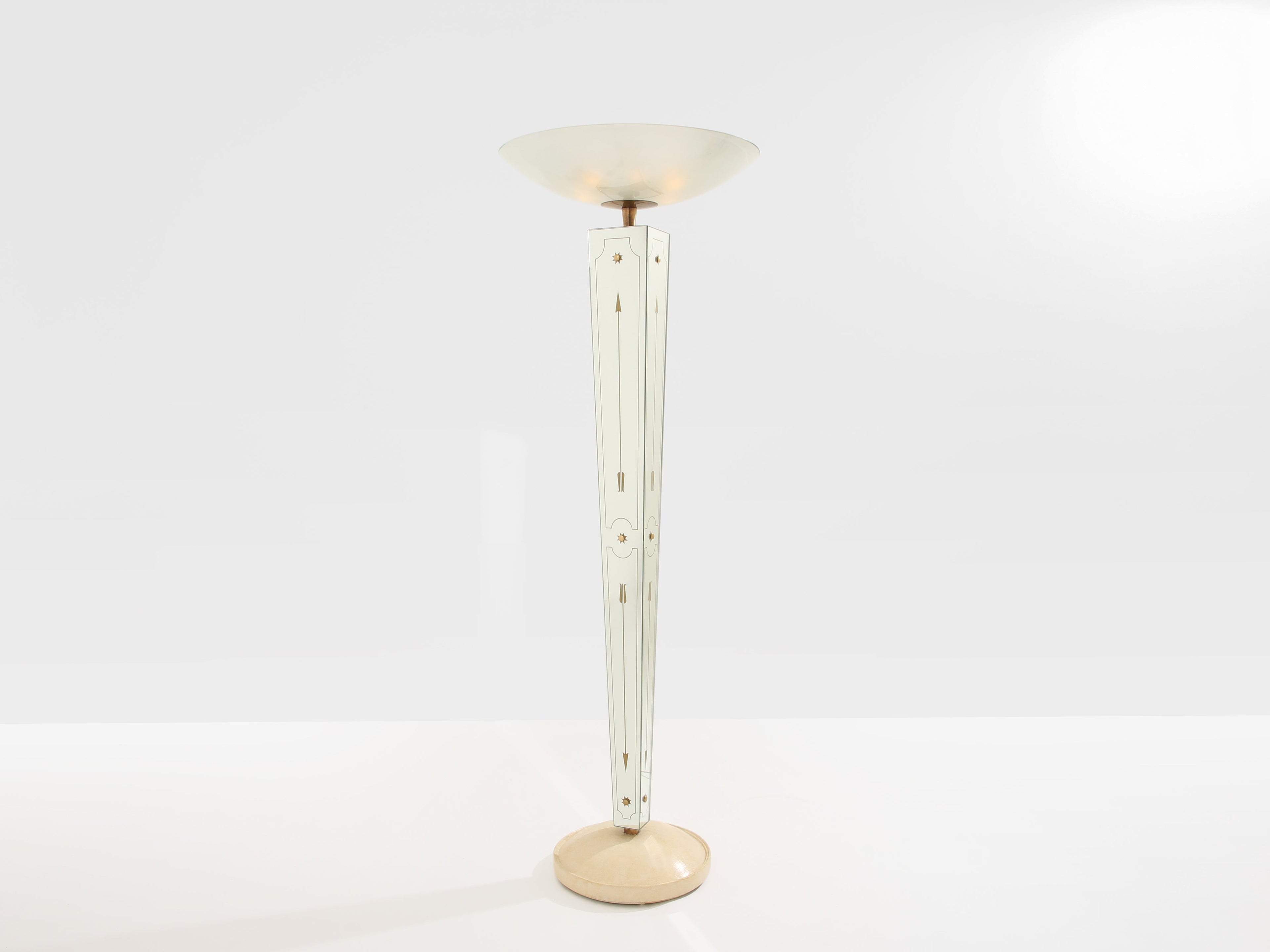 Emilio Lancia mirrored painted wood brass floor lamp 1940