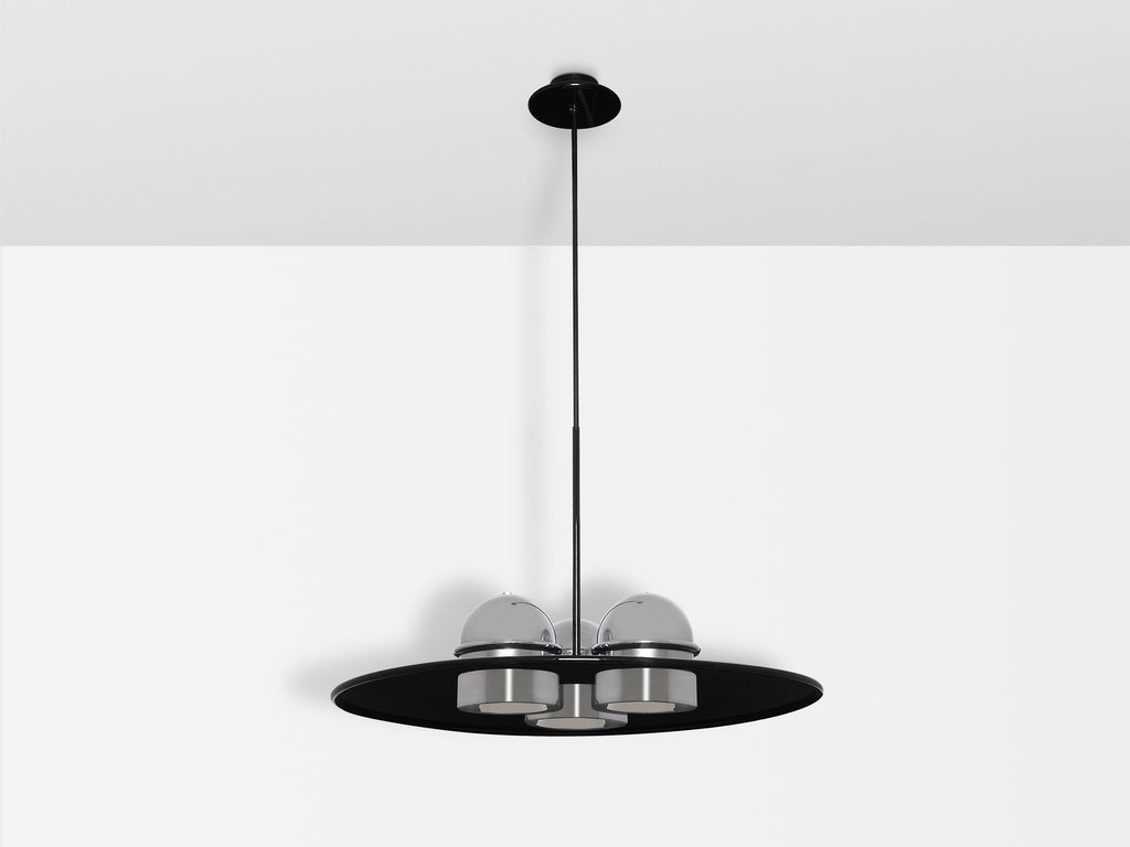 Ettore Sottsass for Stilnovo painted and chromed metal chandelier 1970