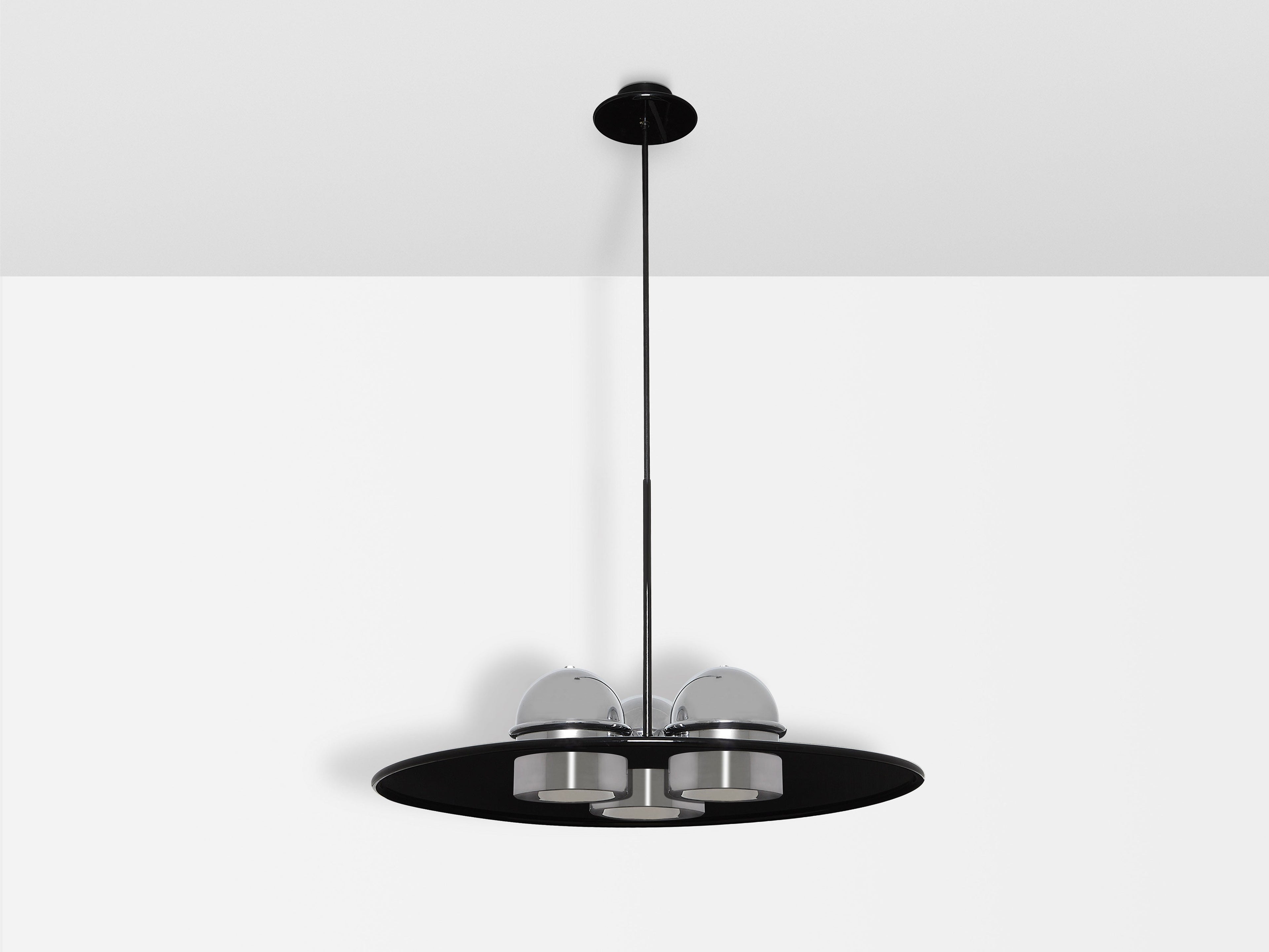 Ettore Sottsass for Stilnovo painted and chromed metal chandelier 1970