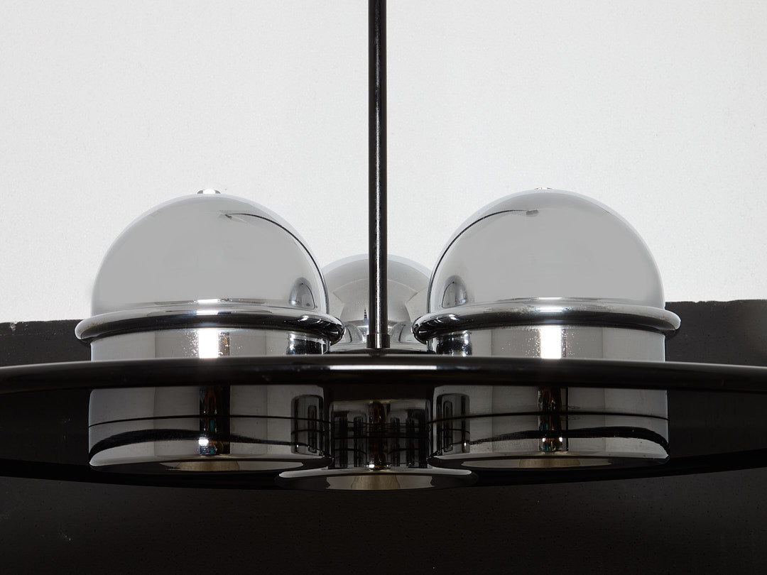 Ettore Sottsass for Stilnovo painted and chromed metal chandelier 1970