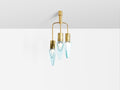 Flavio Poli for Seguso thick Murano glass and brass chandelier 1950s