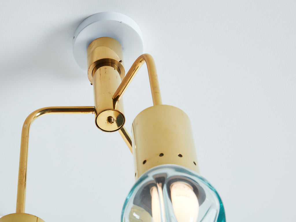 Flavio Poli for Seguso thick Murano glass and brass chandelier 1950s