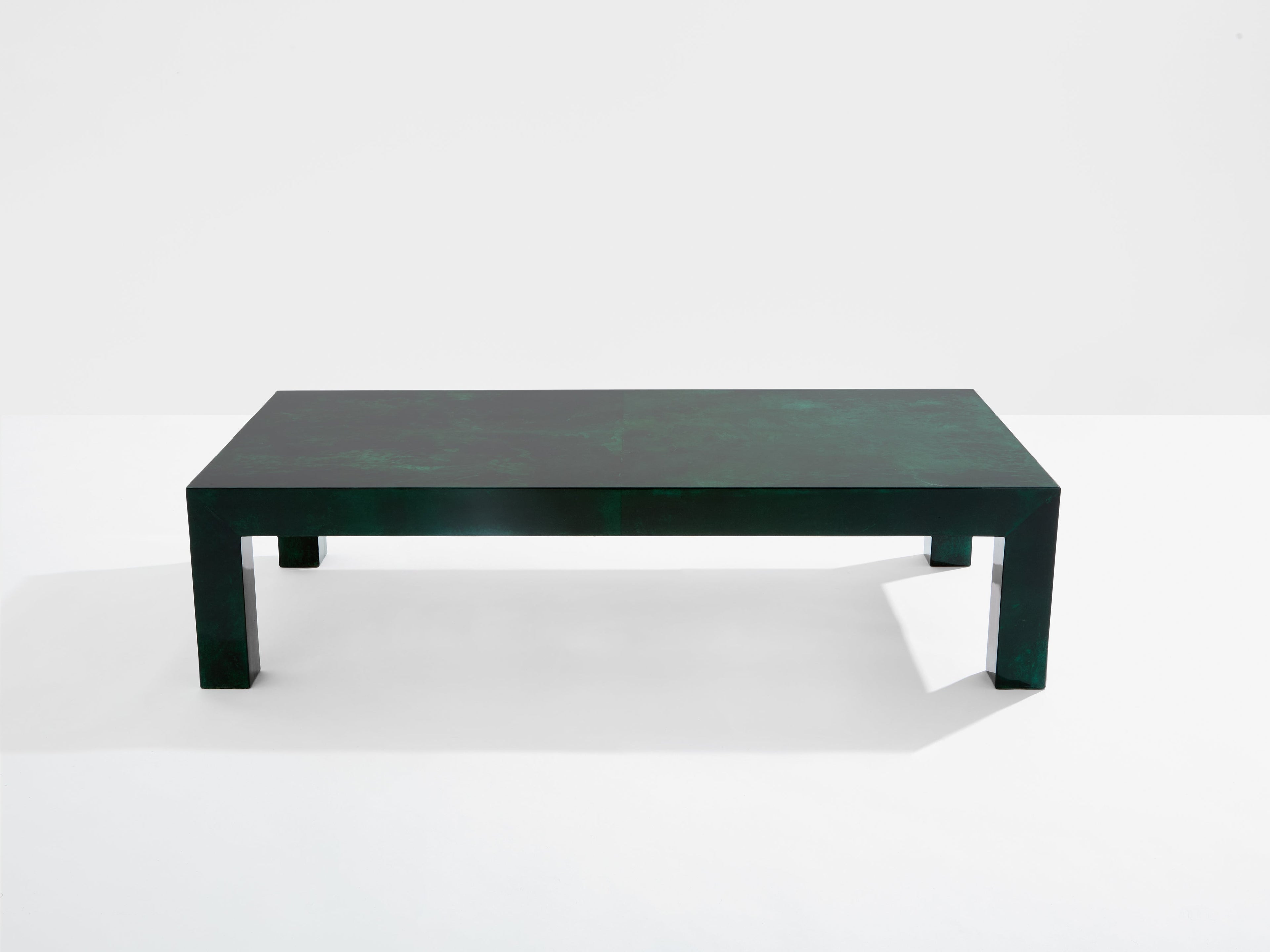 Forest green goatskin parchment coffee table by Aldo Tura 1960s