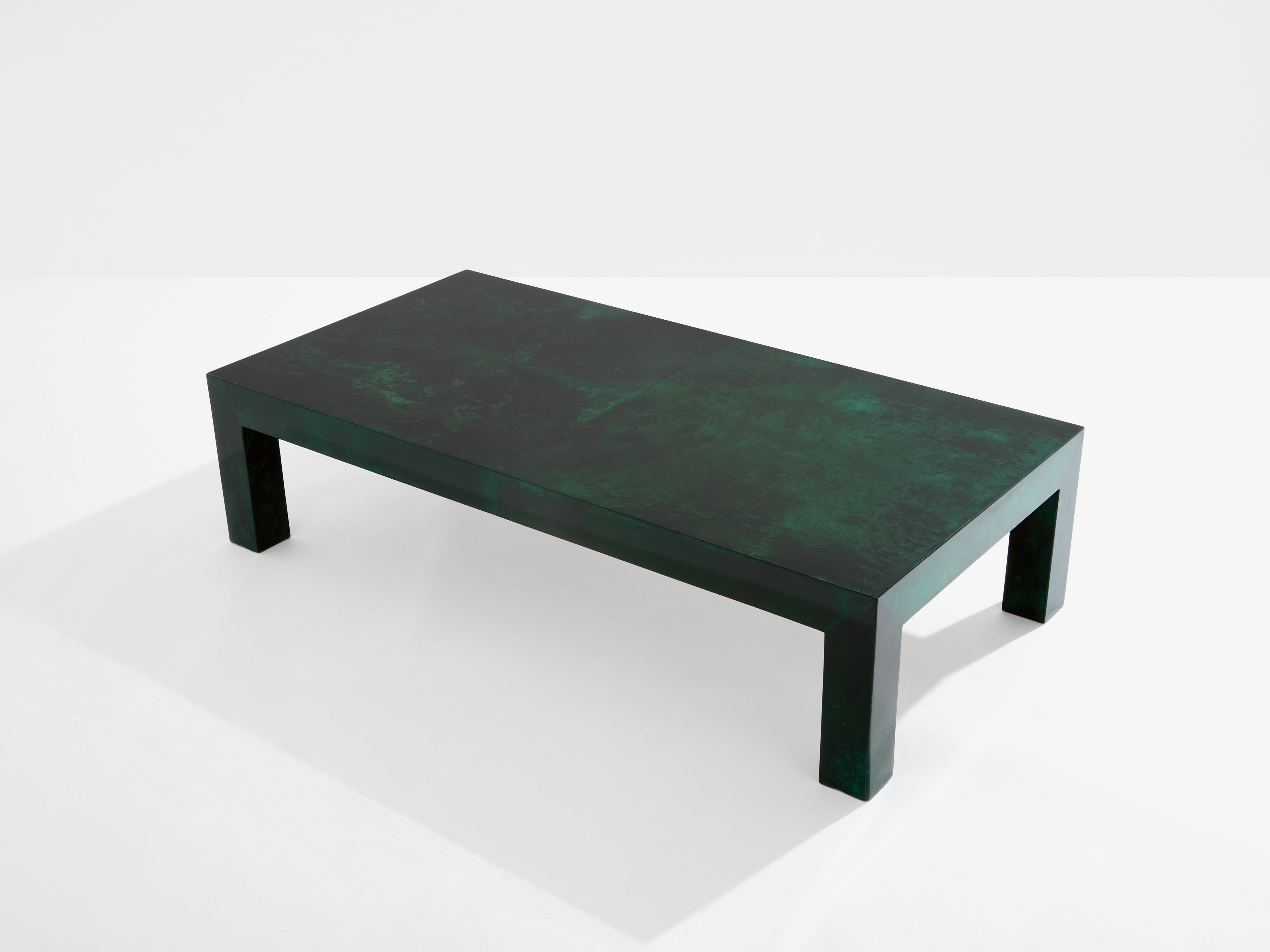 Forest green goatskin parchment coffee table by Aldo Tura 1960s