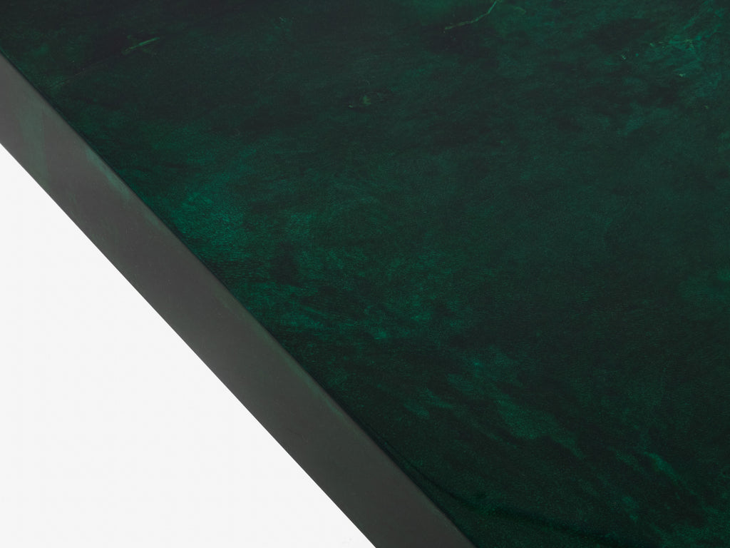 Forest green goatskin parchment coffee table by Aldo Tura 1960s