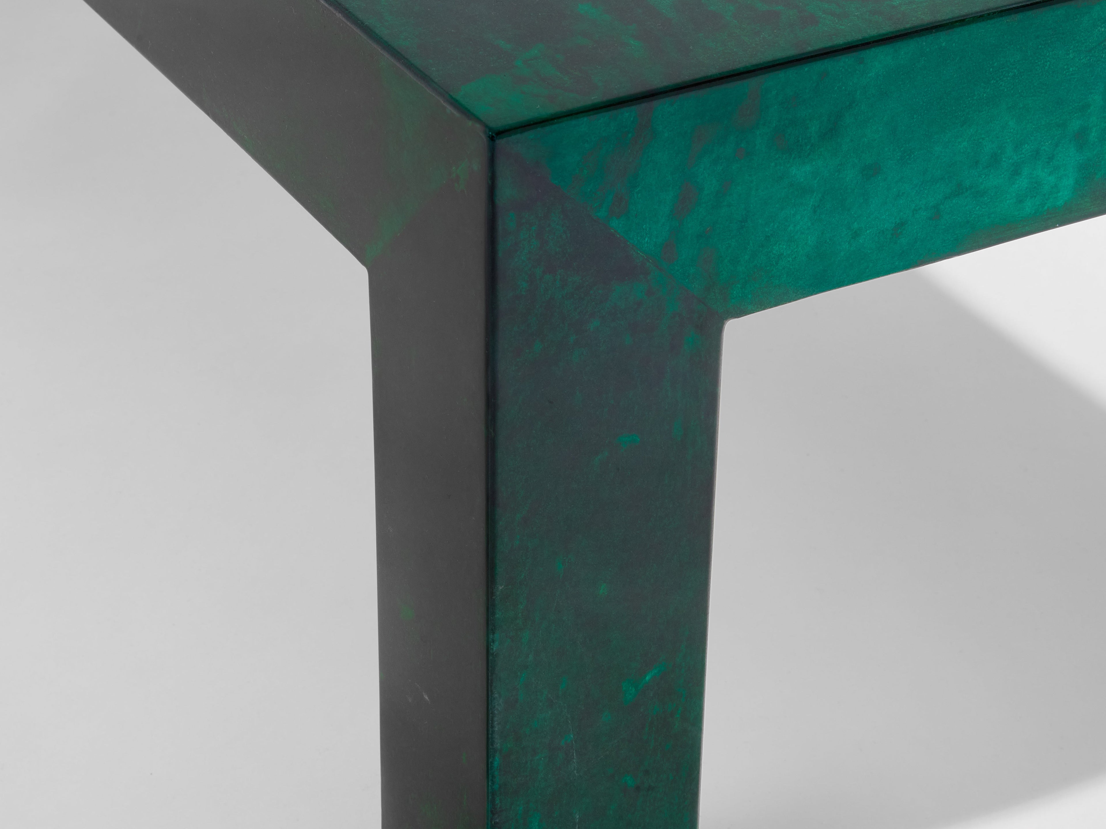 Forest green goatskin parchment coffee table by Aldo Tura 1960s