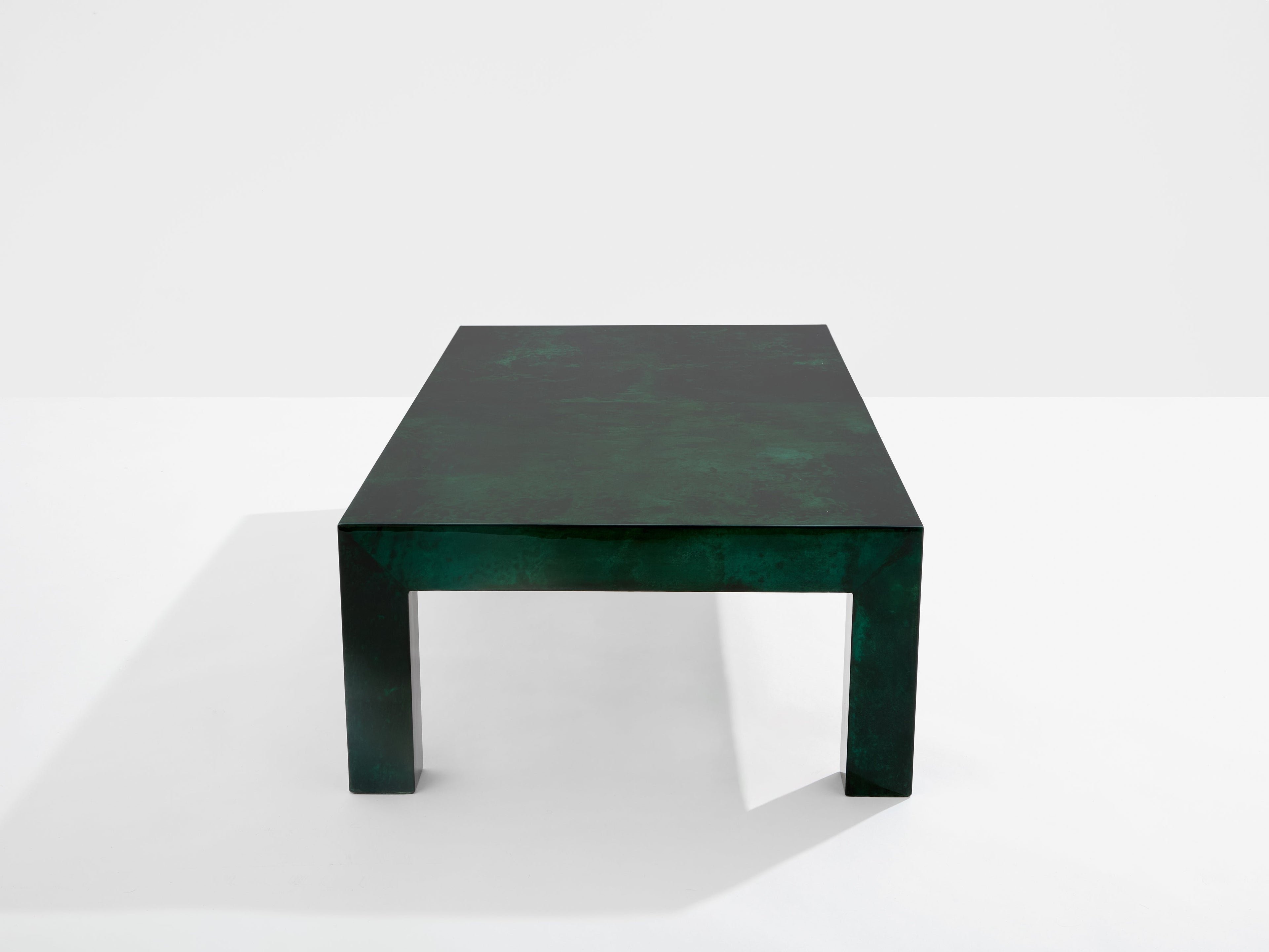 Forest green goatskin parchment coffee table by Aldo Tura 1960s