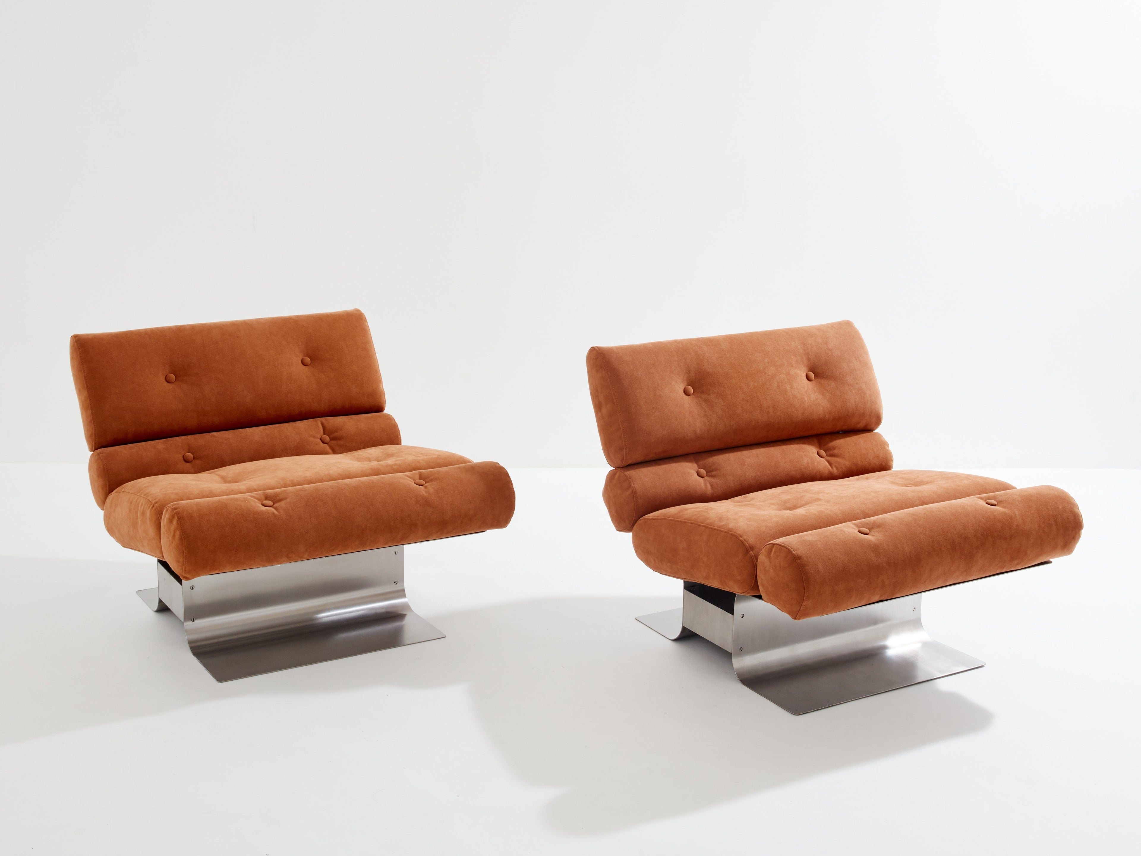 François Monnet for Kappa stainless steel suede armchairs 1970
