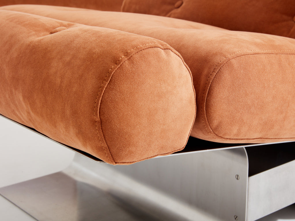 François Monnet for Kappa stainless steel suede armchairs 1970