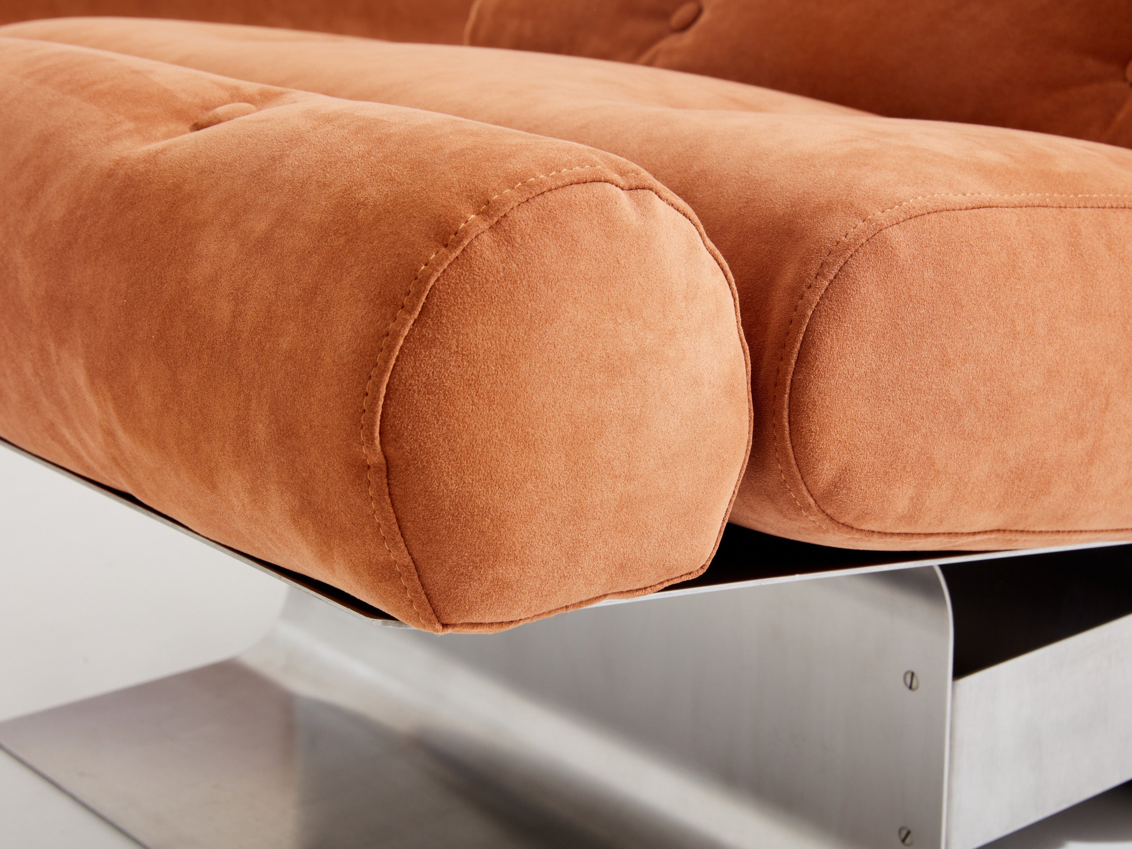 François Monnet for Kappa stainless steel suede armchairs 1970