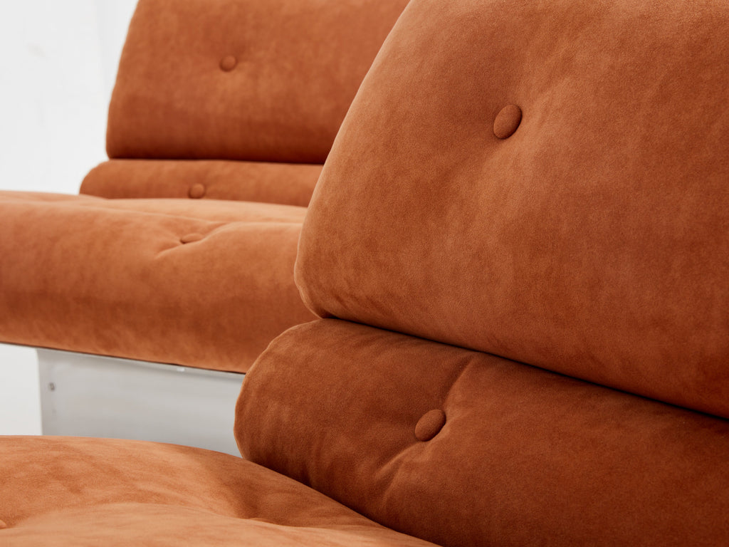 François Monnet for Kappa stainless steel suede armchairs 1970