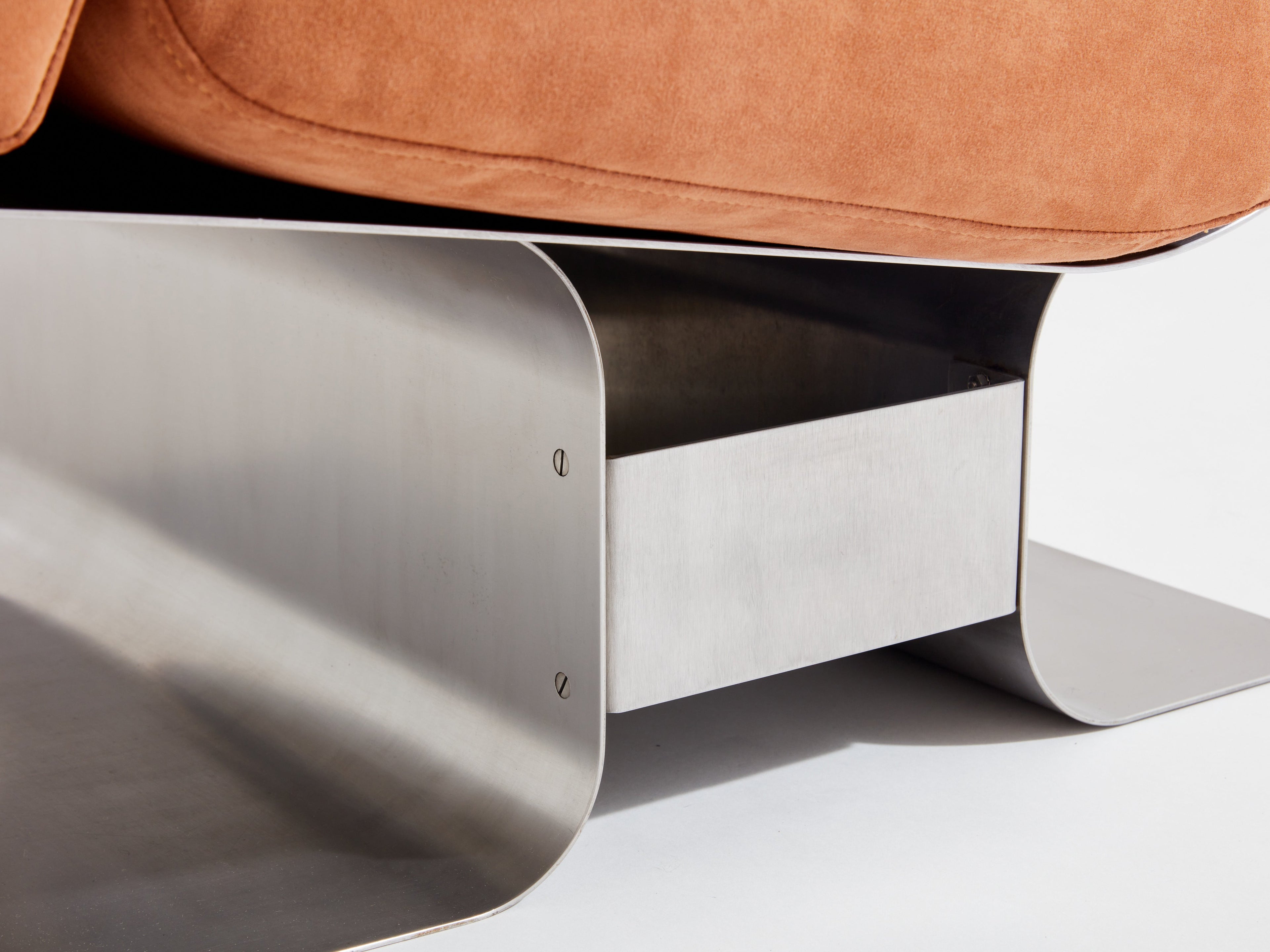 François Monnet for Kappa stainless steel suede armchairs 1970