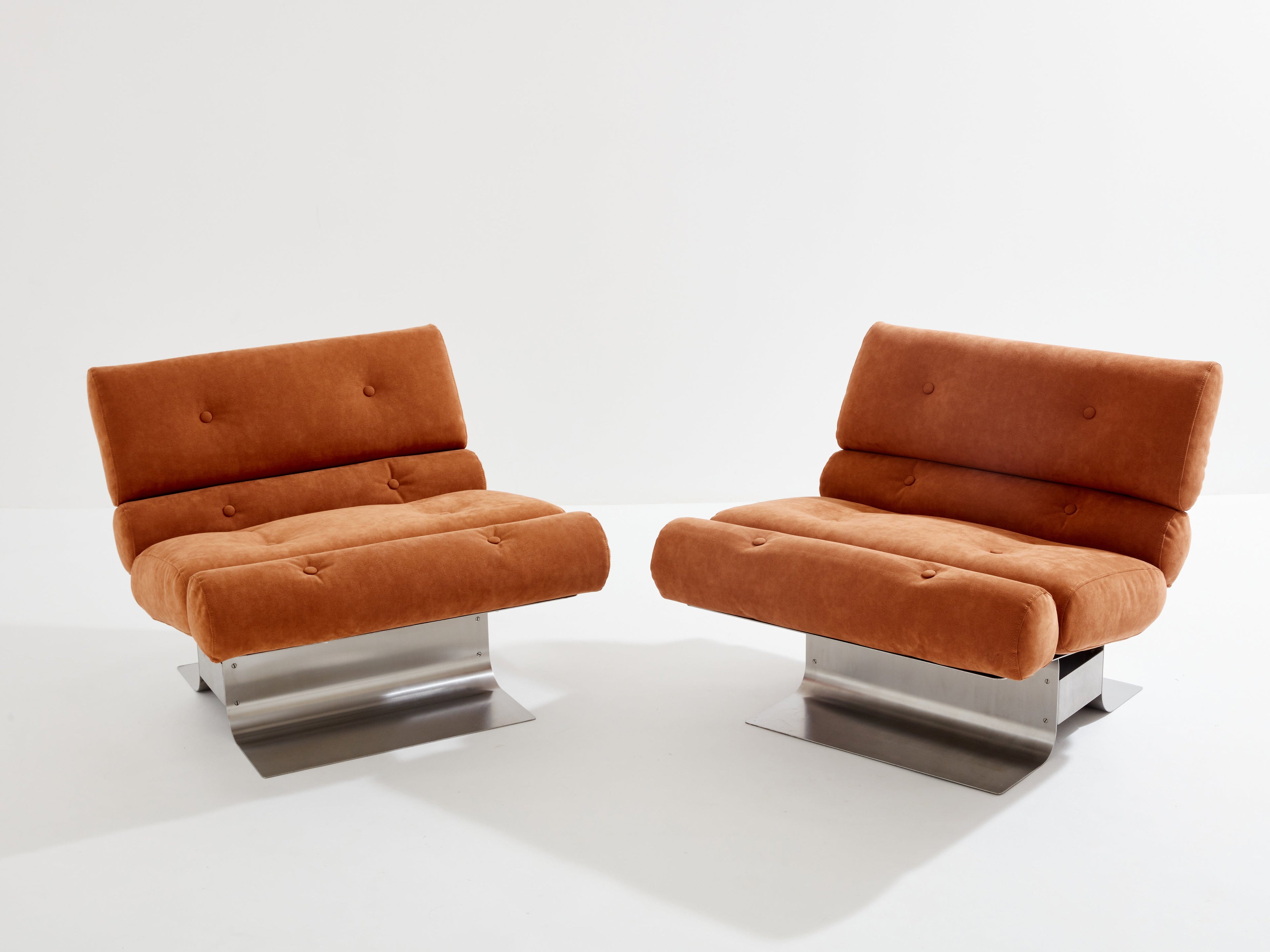 François Monnet for Kappa stainless steel suede armchairs 1970