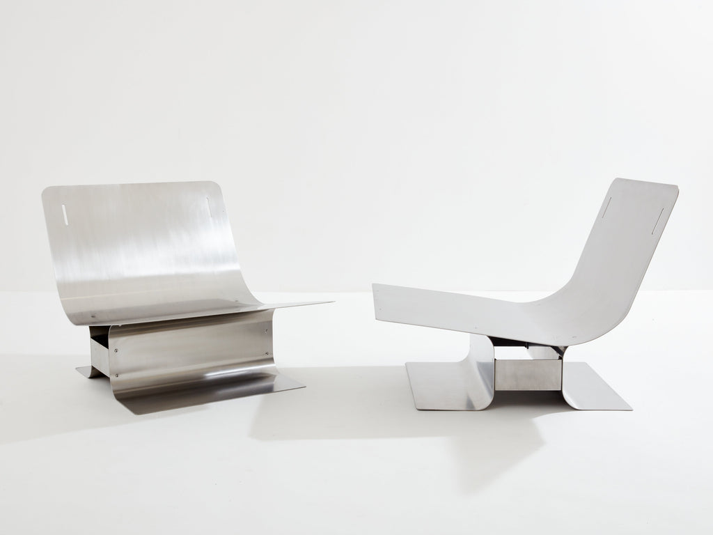 François Monnet for Kappa stainless steel suede armchairs 1970