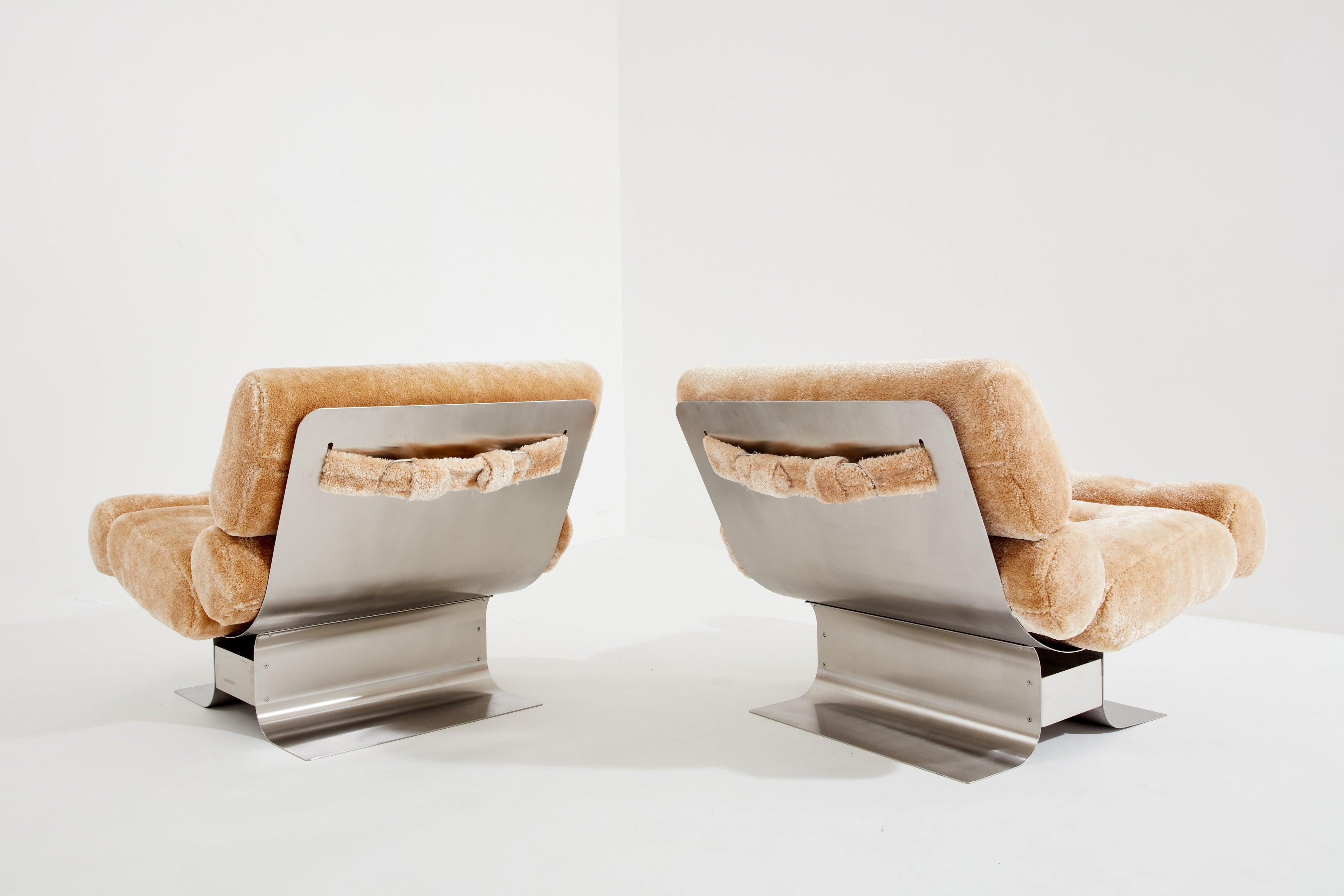 François Monnet for Kappa steel mohair velvet armchairs 1970