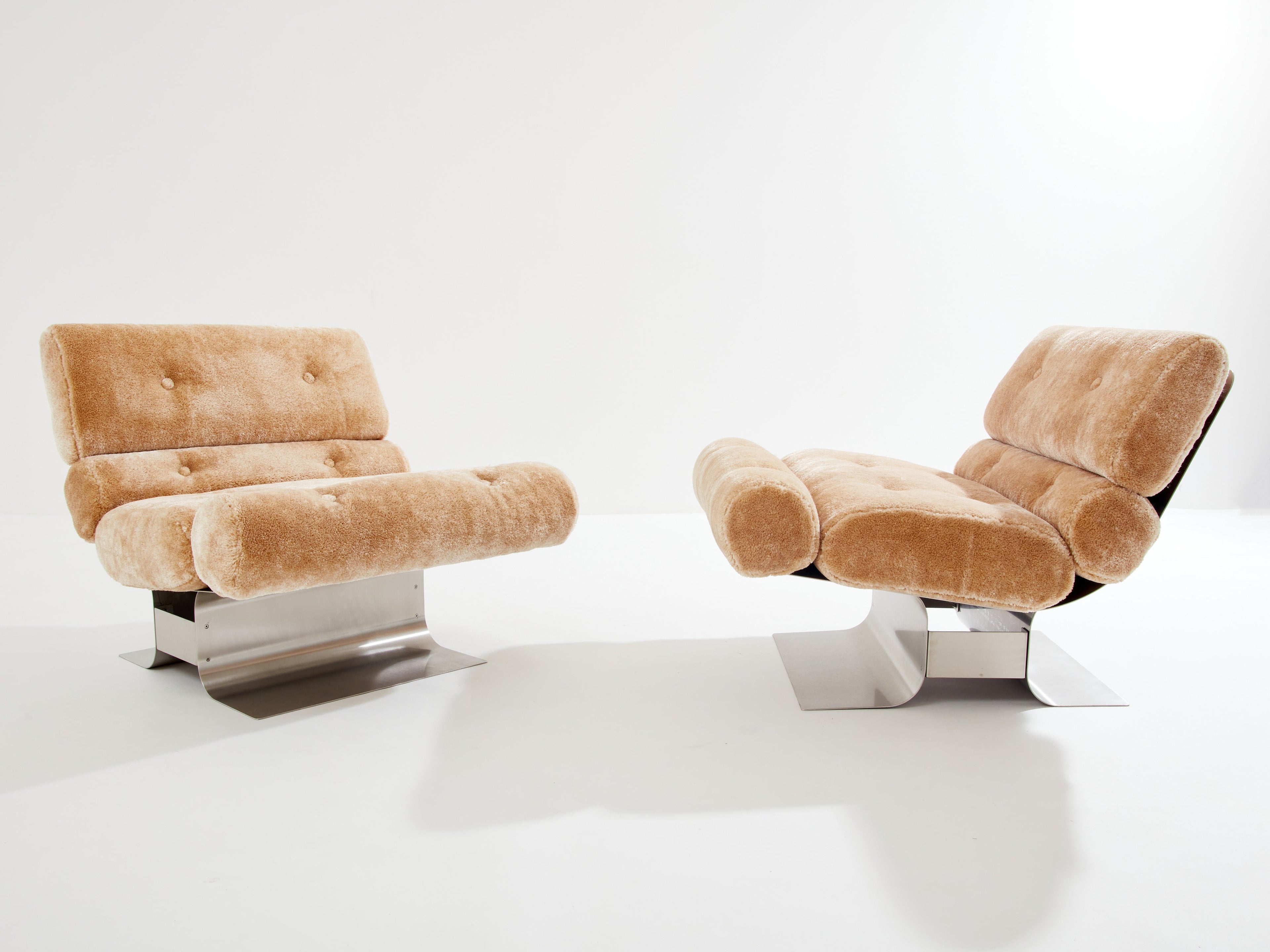 François Monnet for Kappa steel mohair velvet armchairs 1970