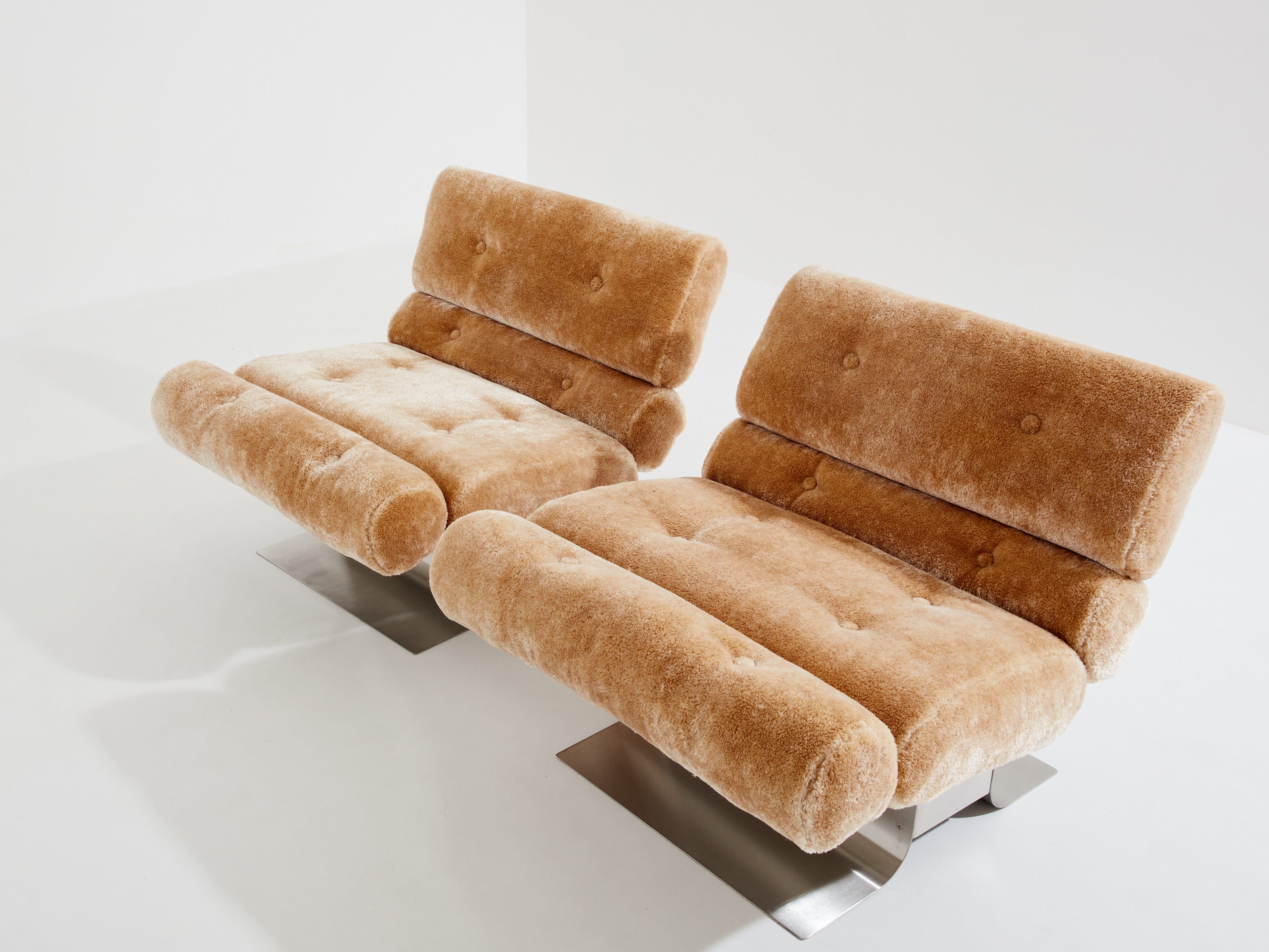 François Monnet for Kappa steel mohair velvet armchairs 1970