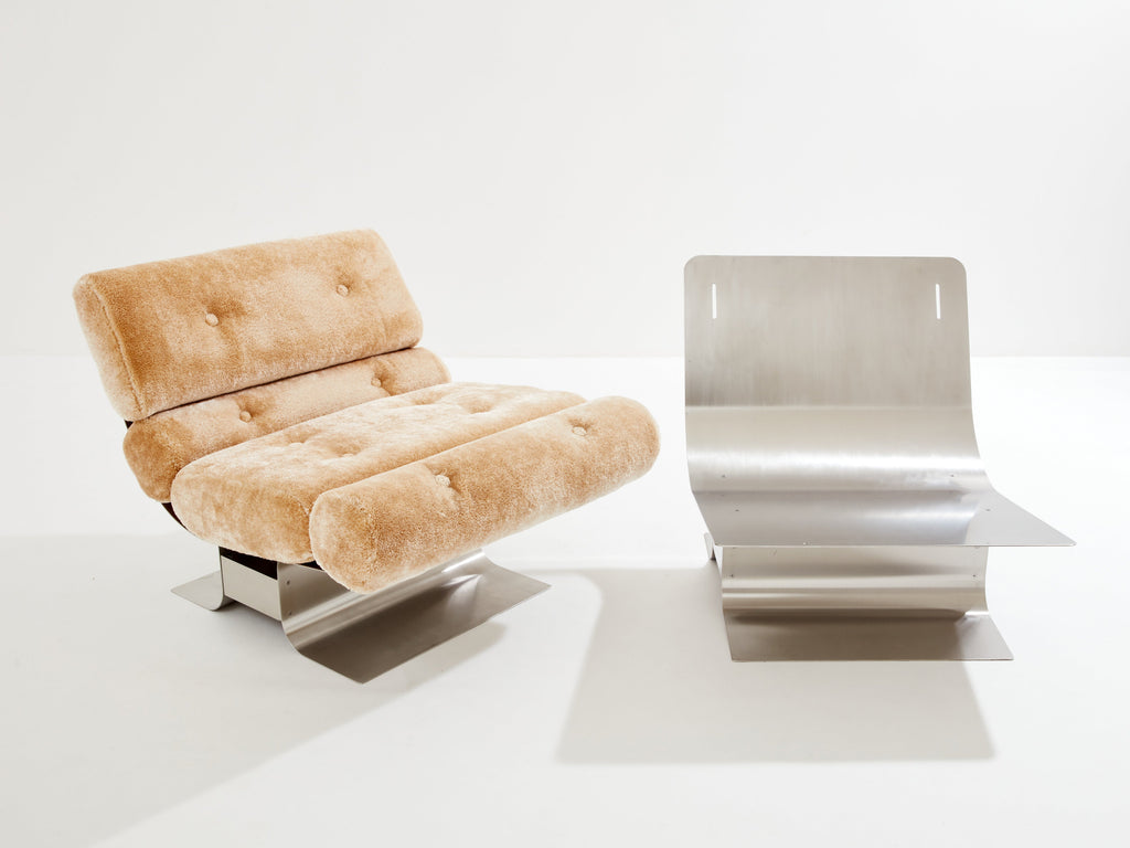 François Monnet for Kappa steel mohair velvet armchairs 1970