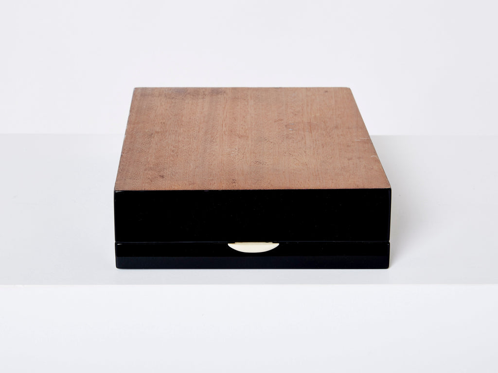 French Art Deco box black lacquer carved Jade stone 1930