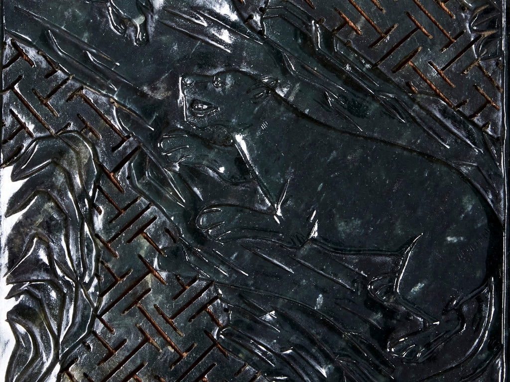 French Art Deco box black lacquer carved Jade stone 1930