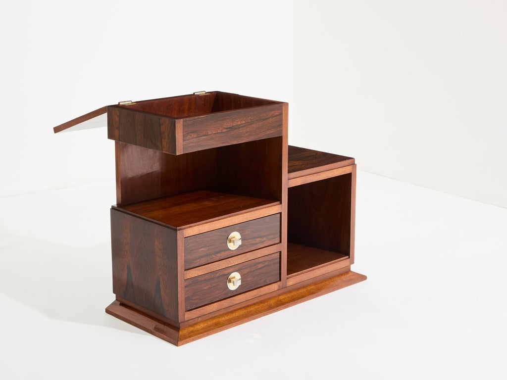 French Art Deco rosewood and brass sewing cabinet 1940