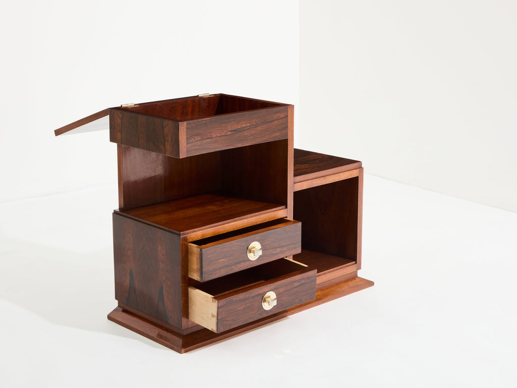 French Art Deco rosewood and brass sewing cabinet 1940