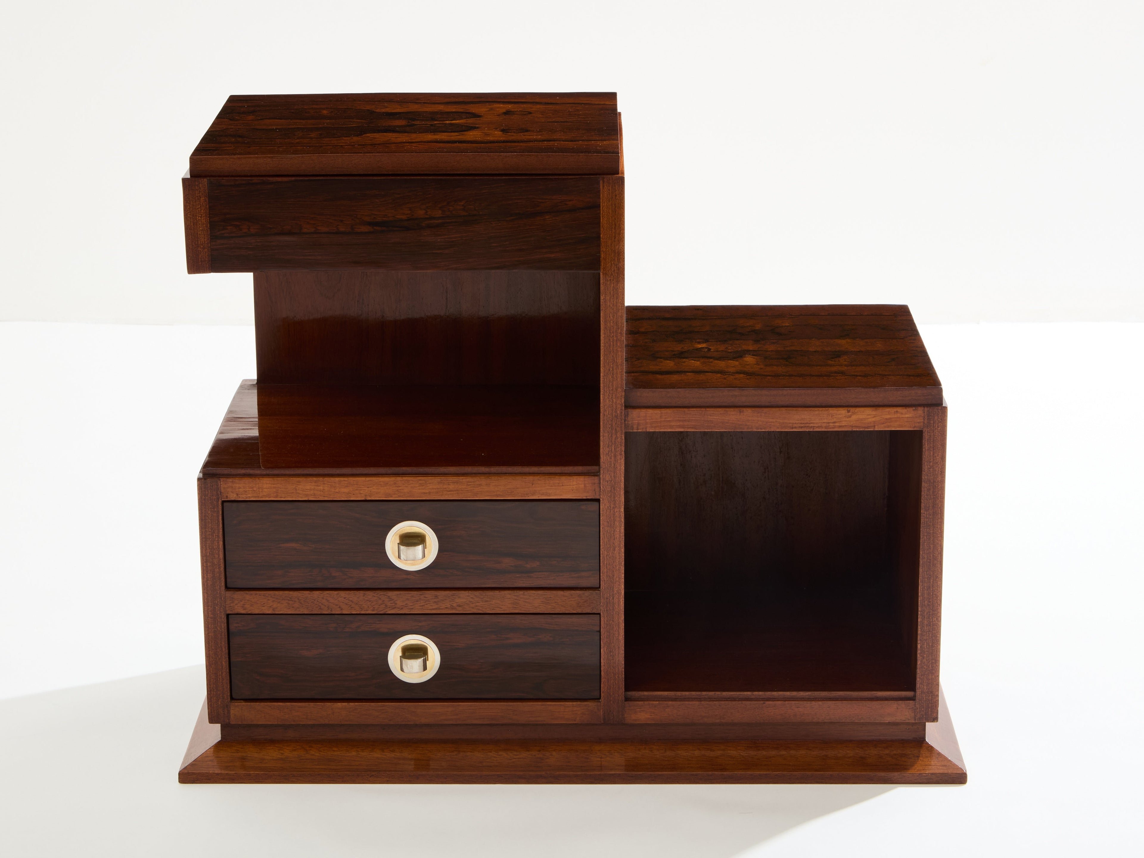 French Art Deco rosewood and brass sewing cabinet 1940