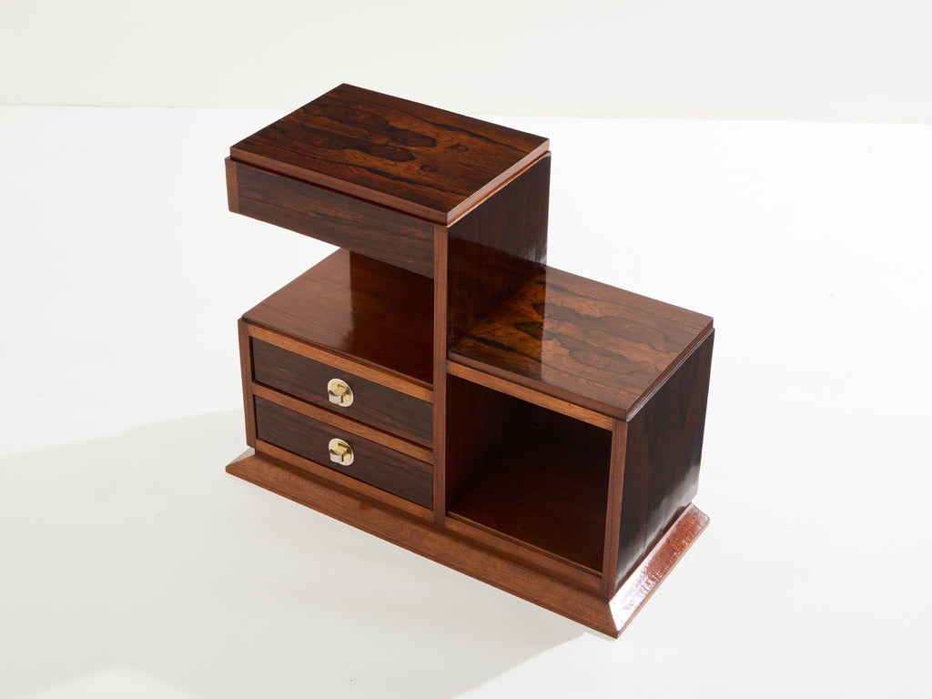 French Art Deco rosewood and brass sewing cabinet 1940